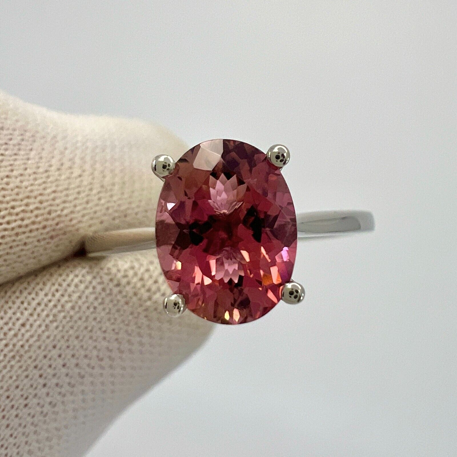 Natural 1.55ct Vivid Pink Rubellite Tourmaline Oval Cut Platinum Solitaire Ring — view 3