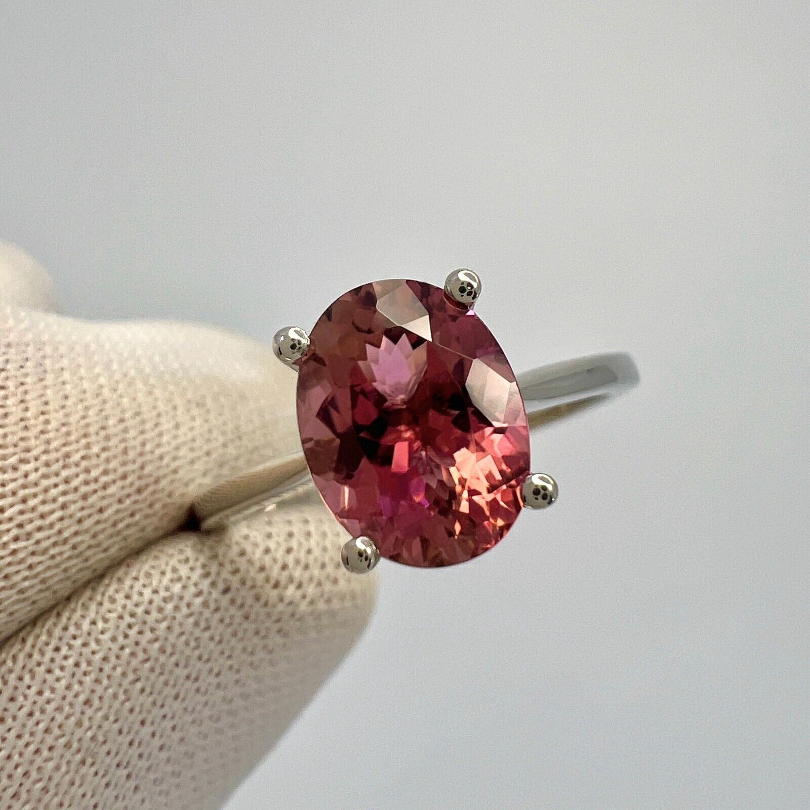 Natural 1.55ct Vivid Pink Rubellite Tourmaline Oval Cut Platinum Solitaire Ring — view 4