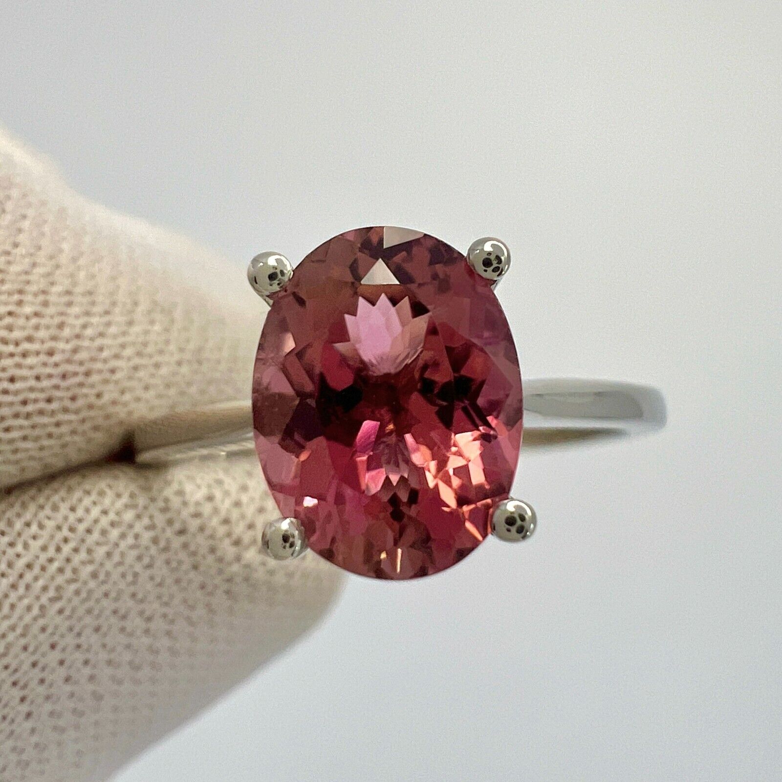Natural 1.55ct Vivid Pink Rubellite Tourmaline Oval Cut Platinum Solitaire Ring — view 5
