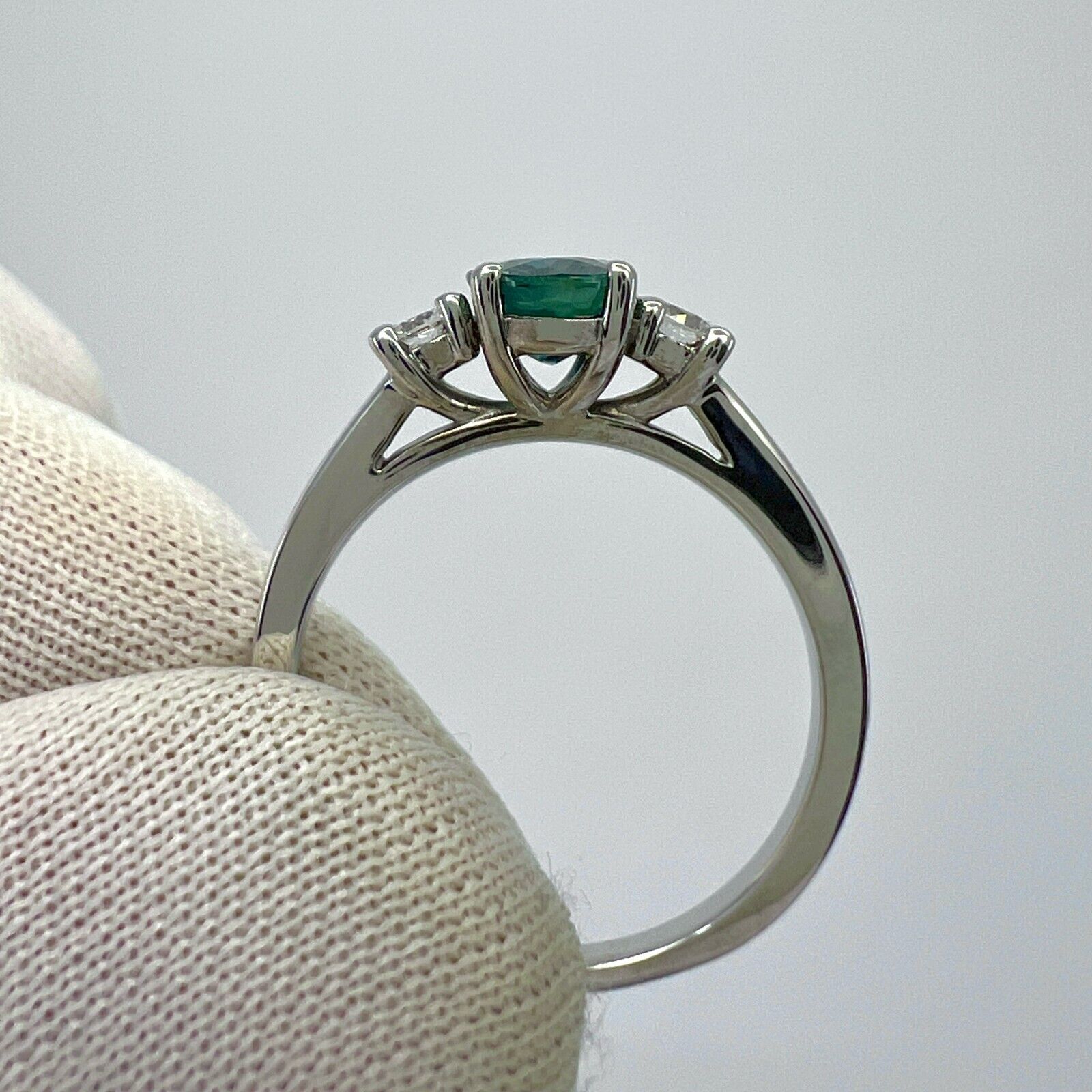 1.06ct Deep Blue Oval Cut Sapphire And Diamond 18k White Gold Three Stone Ring — view 5