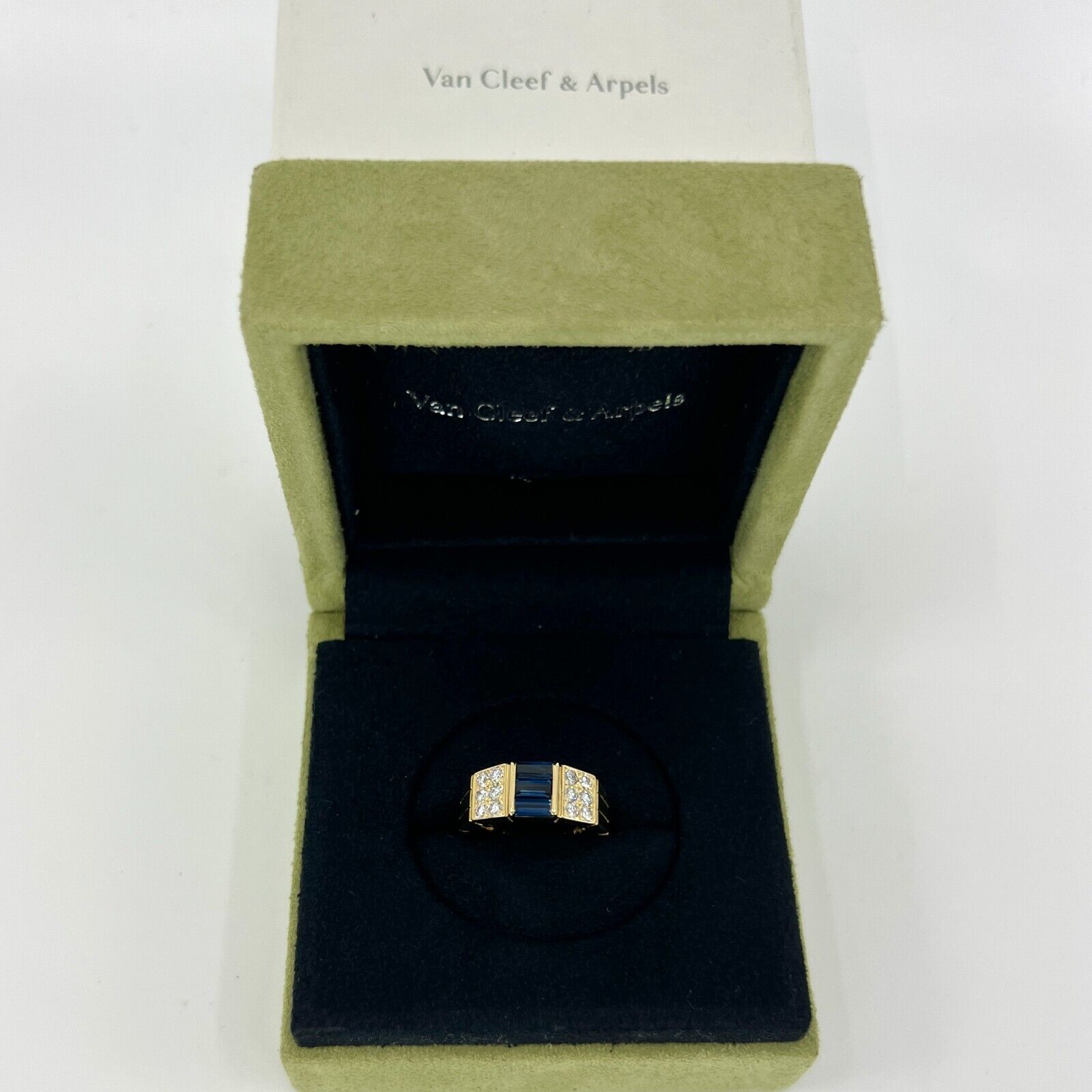 Rare Vintage Van Cleef & Arpels Blue Sapphire And Diamond Cocktail Band Ring — view 2