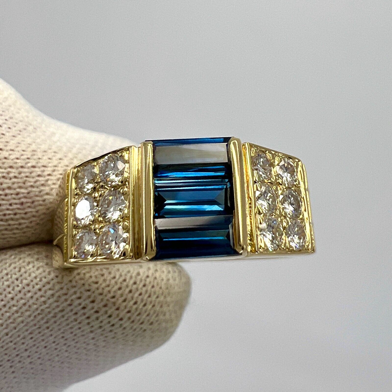Rare Vintage Van Cleef & Arpels Blue Sapphire And Diamond Cocktail Band Ring — view 3