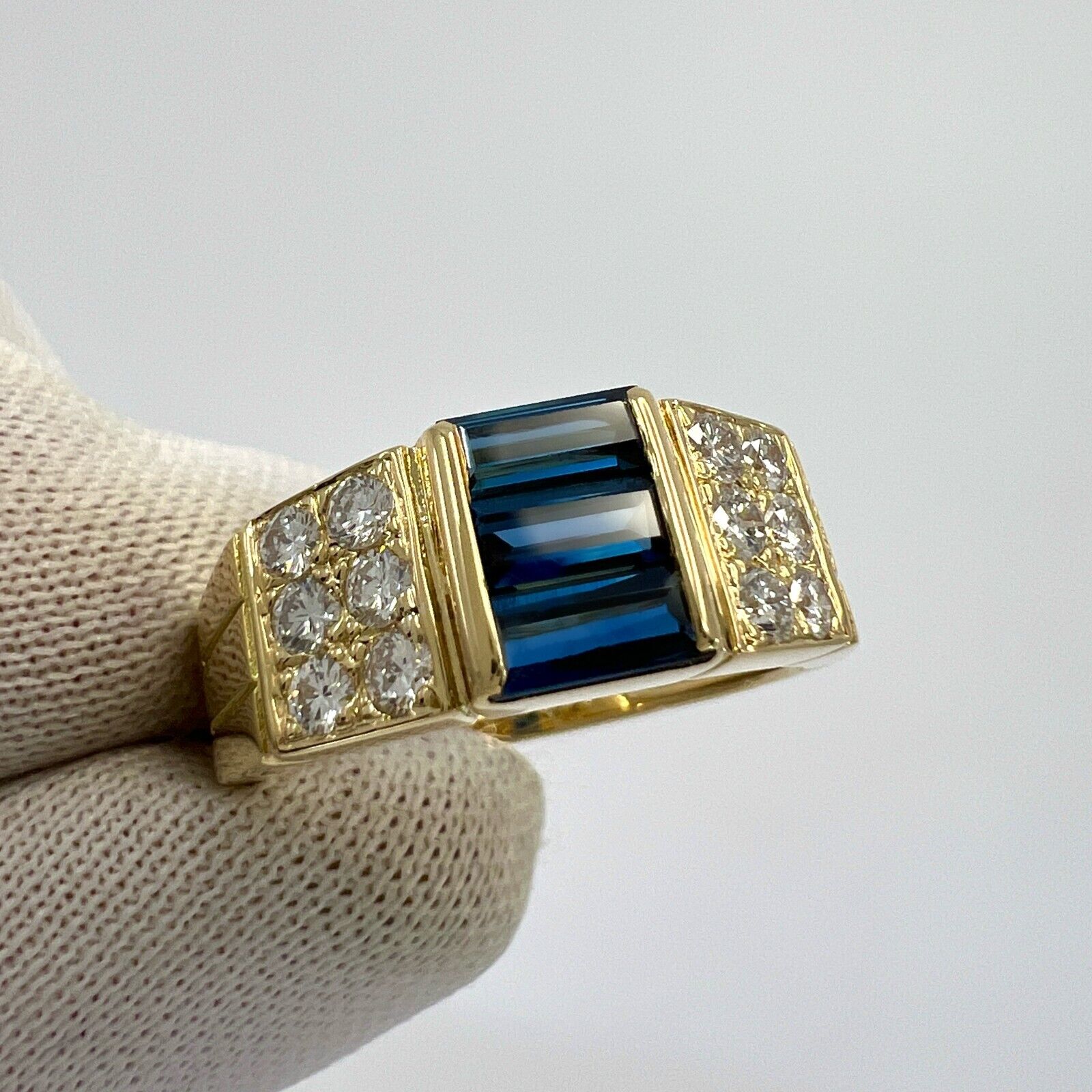 Rare Vintage Van Cleef & Arpels Blue Sapphire And Diamond Cocktail Band Ring — view 4