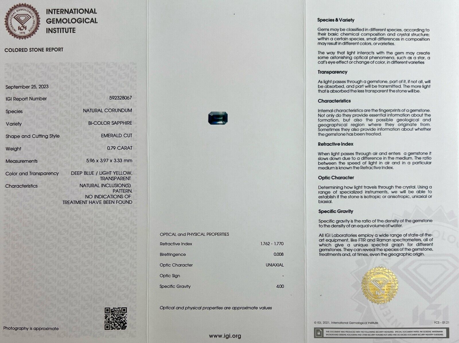 Certified Untreated Bi Colour Sapphire Blue Yellow Emerald Cut White Gold Ring — view 4
