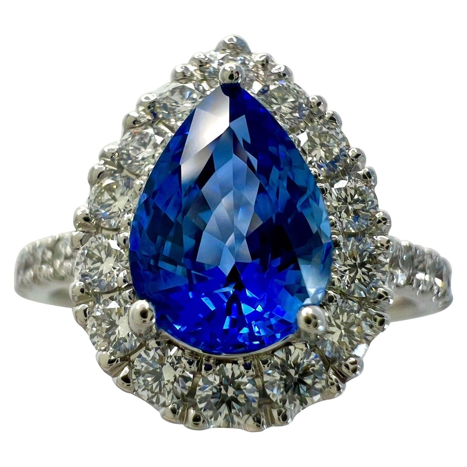 2.13ct Fine Cornflower Blue Ceylon Sapphire And Diamond 18k White Gold Halo Ring — view 1
