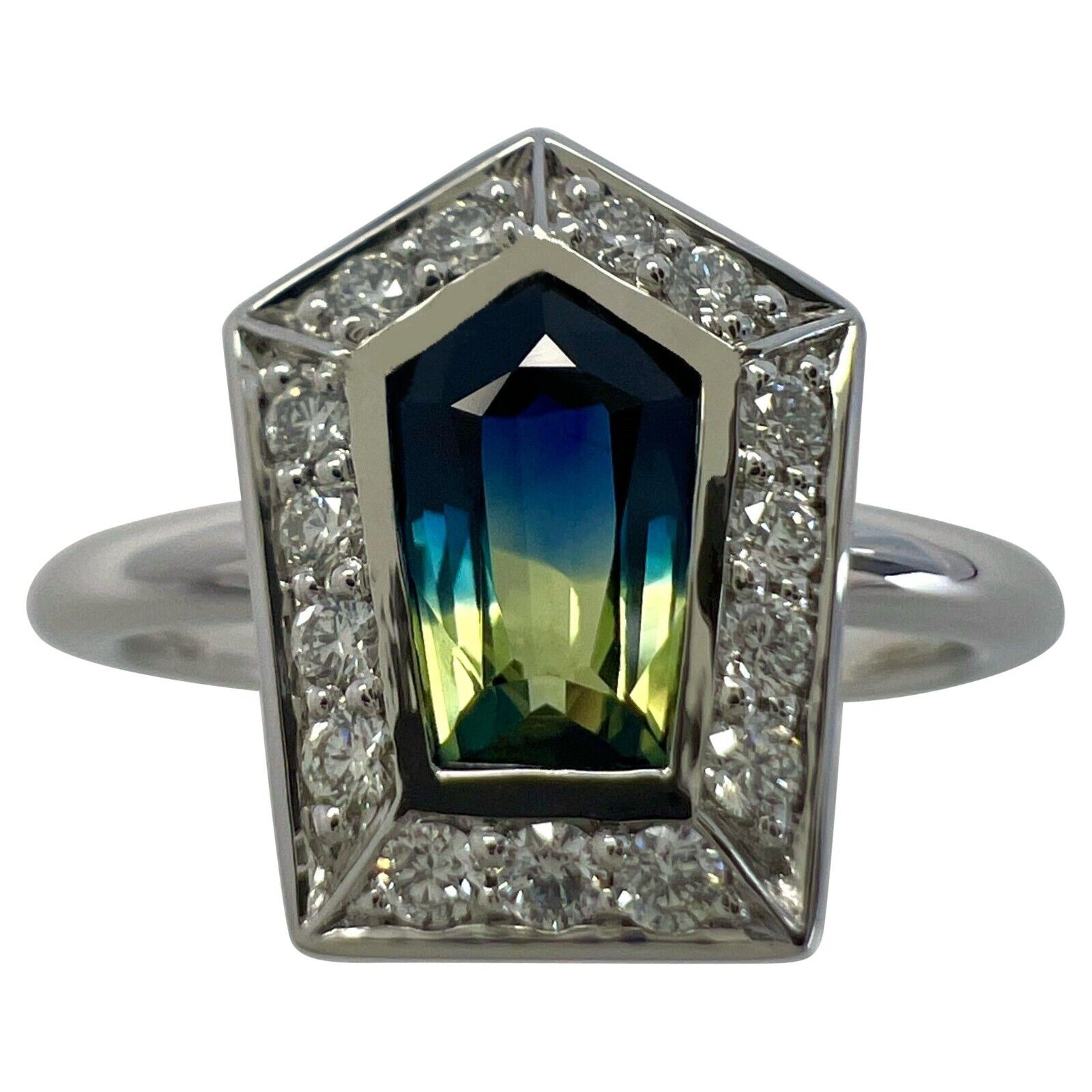 Certified Bi Colour Blue & Yellow Fancy Sapphire And Diamond 18k White Gold Ring — view 1