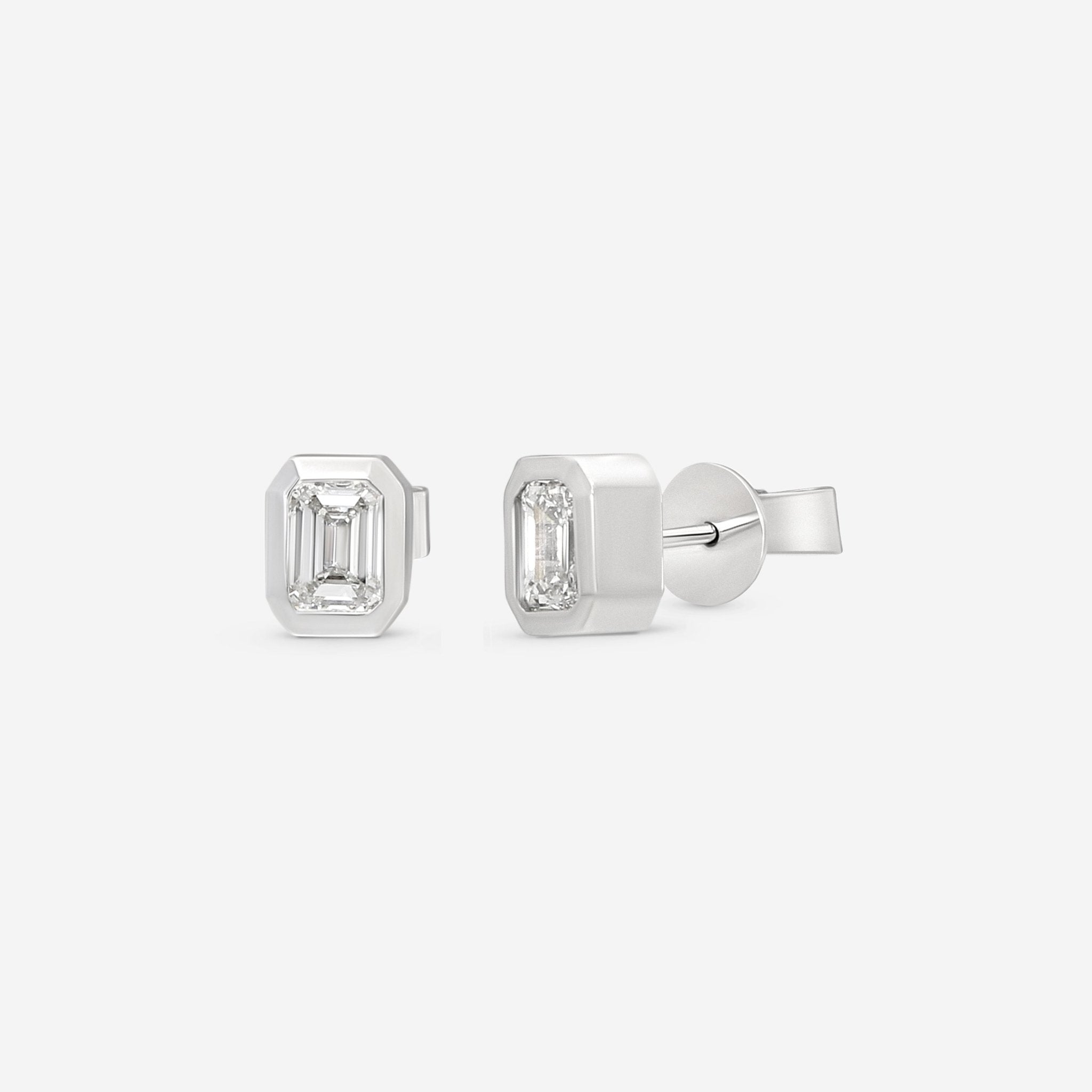 Ina Mar 18K White Gold 1.05 ctw Emerald Cut Diamond Stud Earrings AER-19416