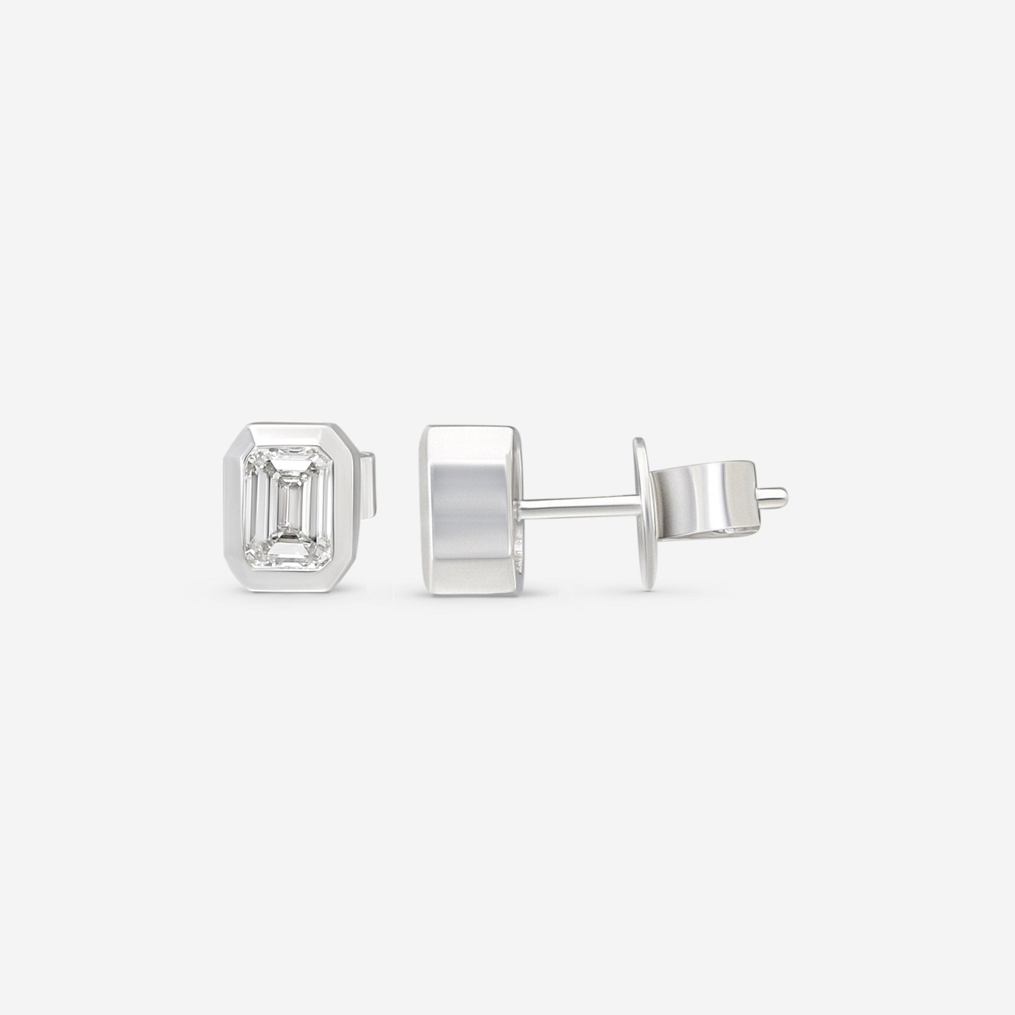 Ina Mar 18K White Gold 1.05 ctw Emerald Cut Diamond Stud Earrings AER-19416 — view 3