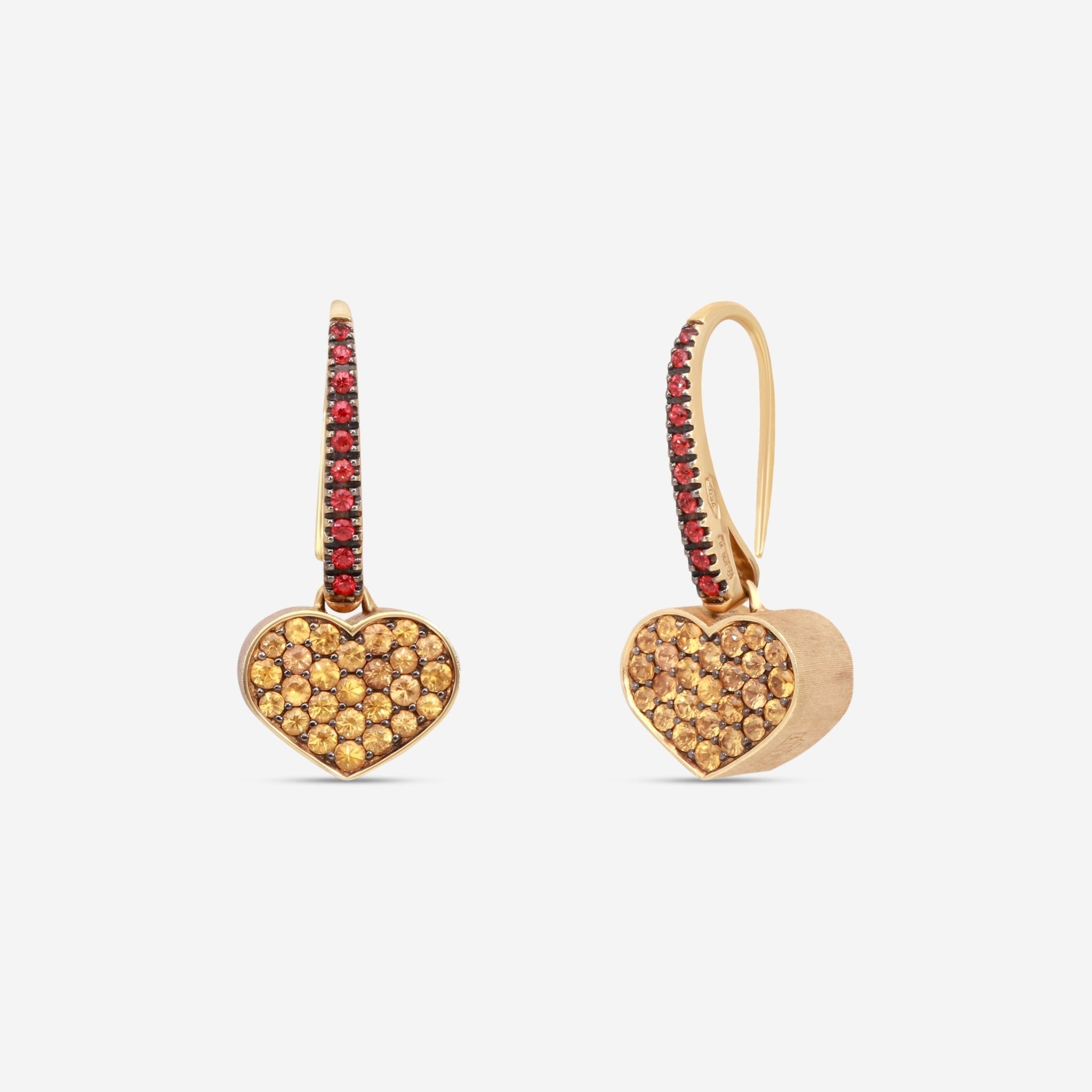 Nanis 18K Yellow Gold Orange & Red Sapphire Drop Earrings OS6-506