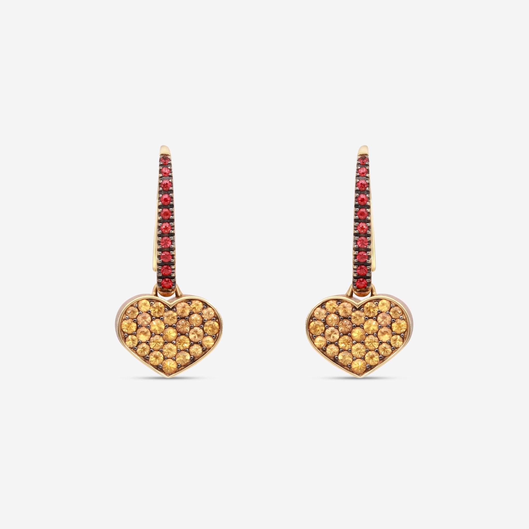 Nanis 18K Yellow Gold Orange & Red Sapphire Drop Earrings OS6-506 — view 3
