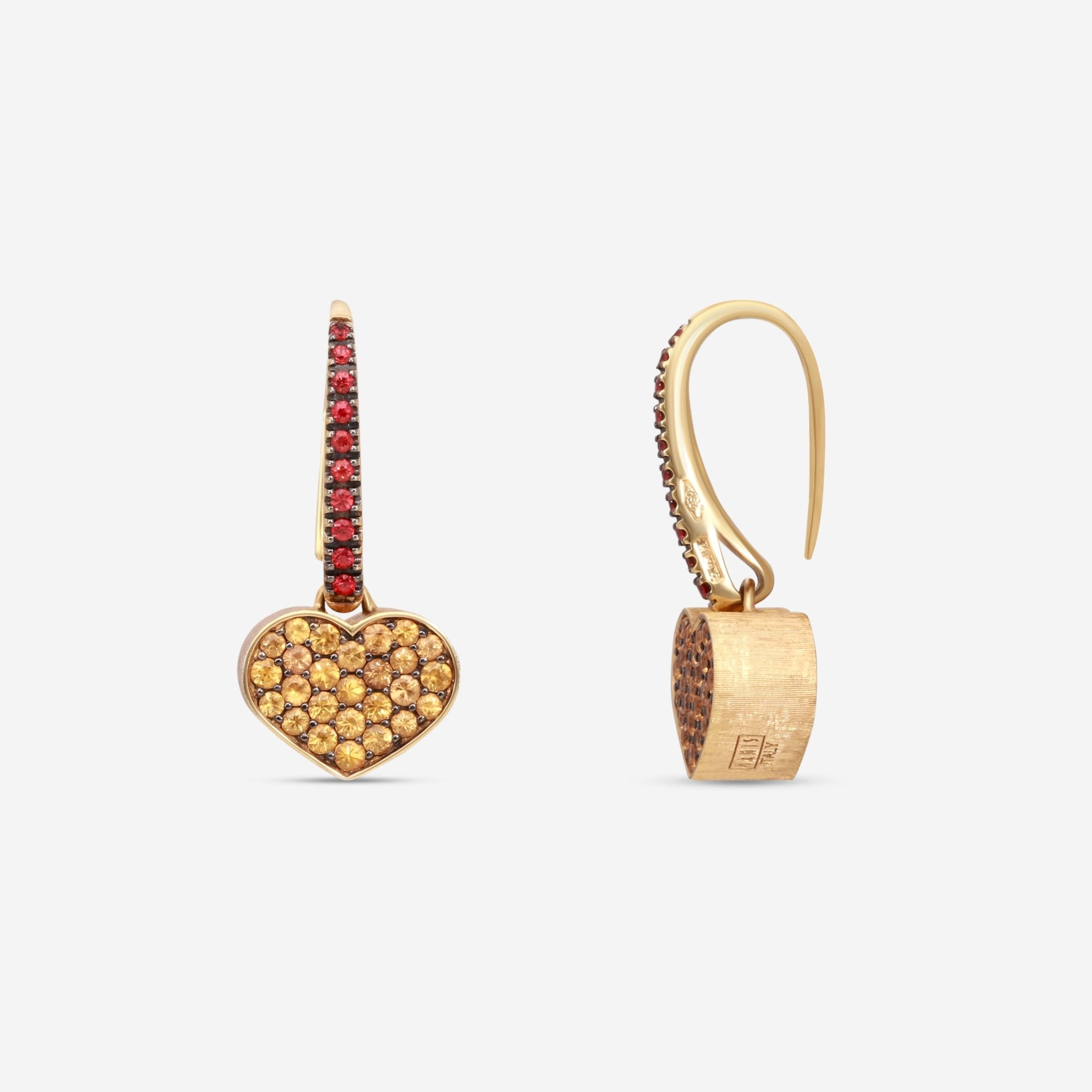 Nanis 18K Yellow Gold Orange & Red Sapphire Drop Earrings OS6-506 — view 4