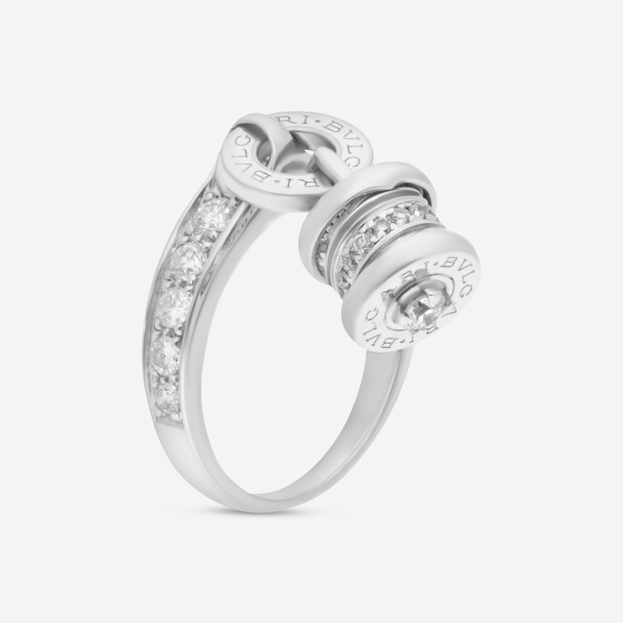 Bulgari B.Zero1 18K White Gold Diamond Charm Dangling Ring Sz. 6 AN853924