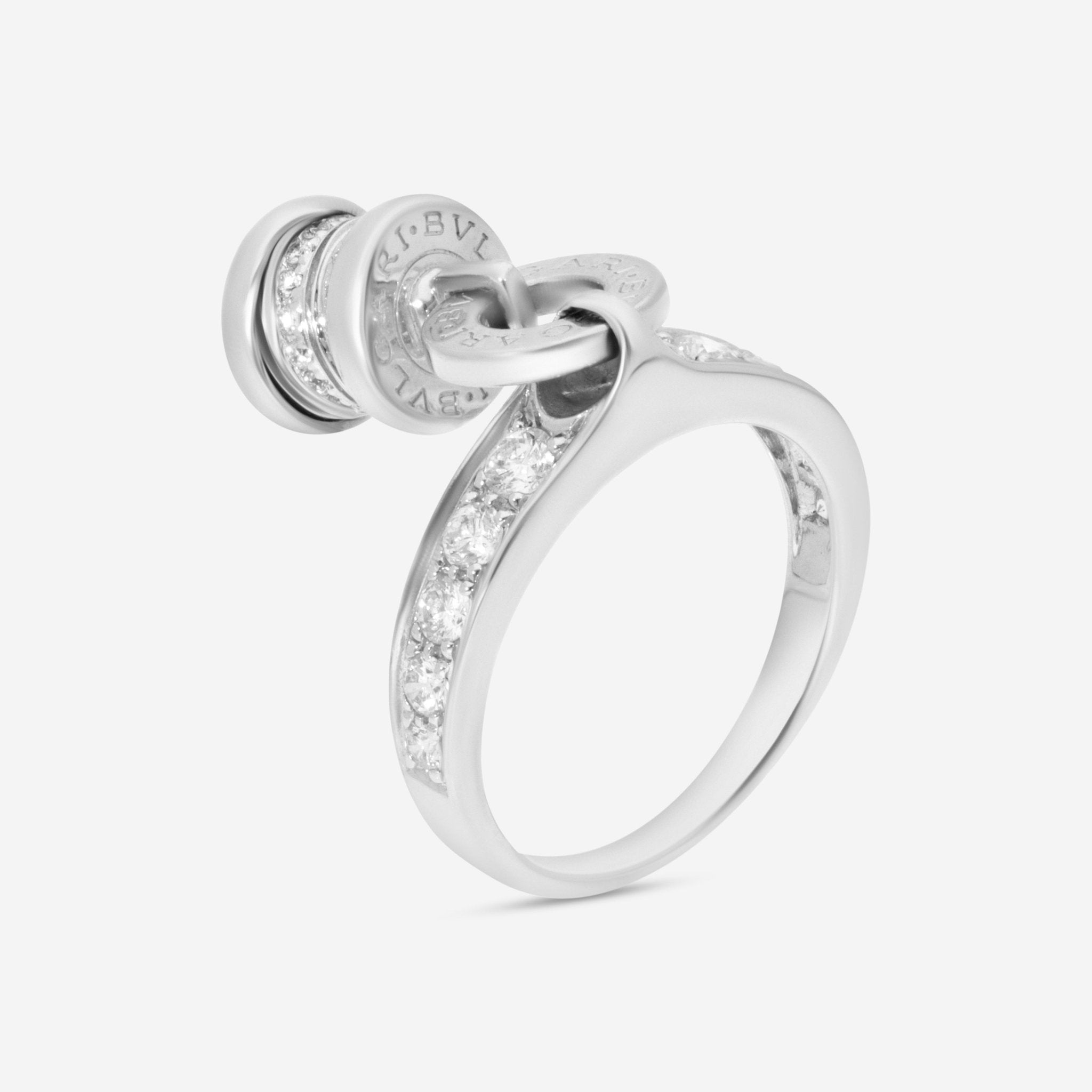 Bulgari B.Zero1 18K White Gold Diamond Charm Dangling Ring Sz. 6 AN853924 — view 2