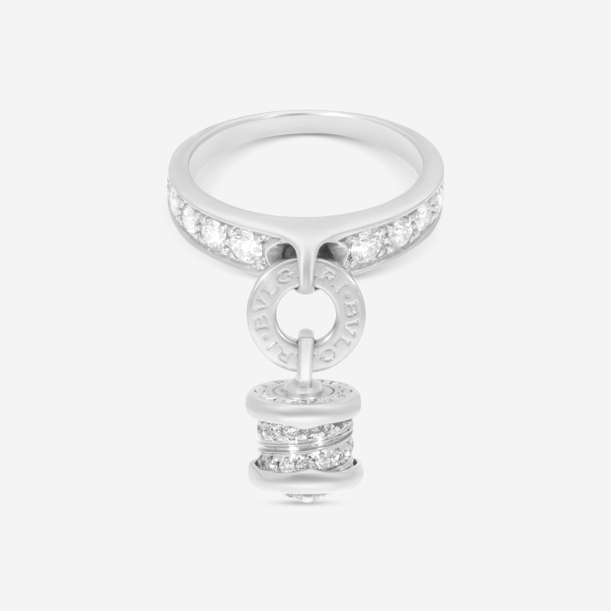 Bulgari B.Zero1 18K White Gold Diamond Charm Dangling Ring Sz. 6 AN853924 — view 4