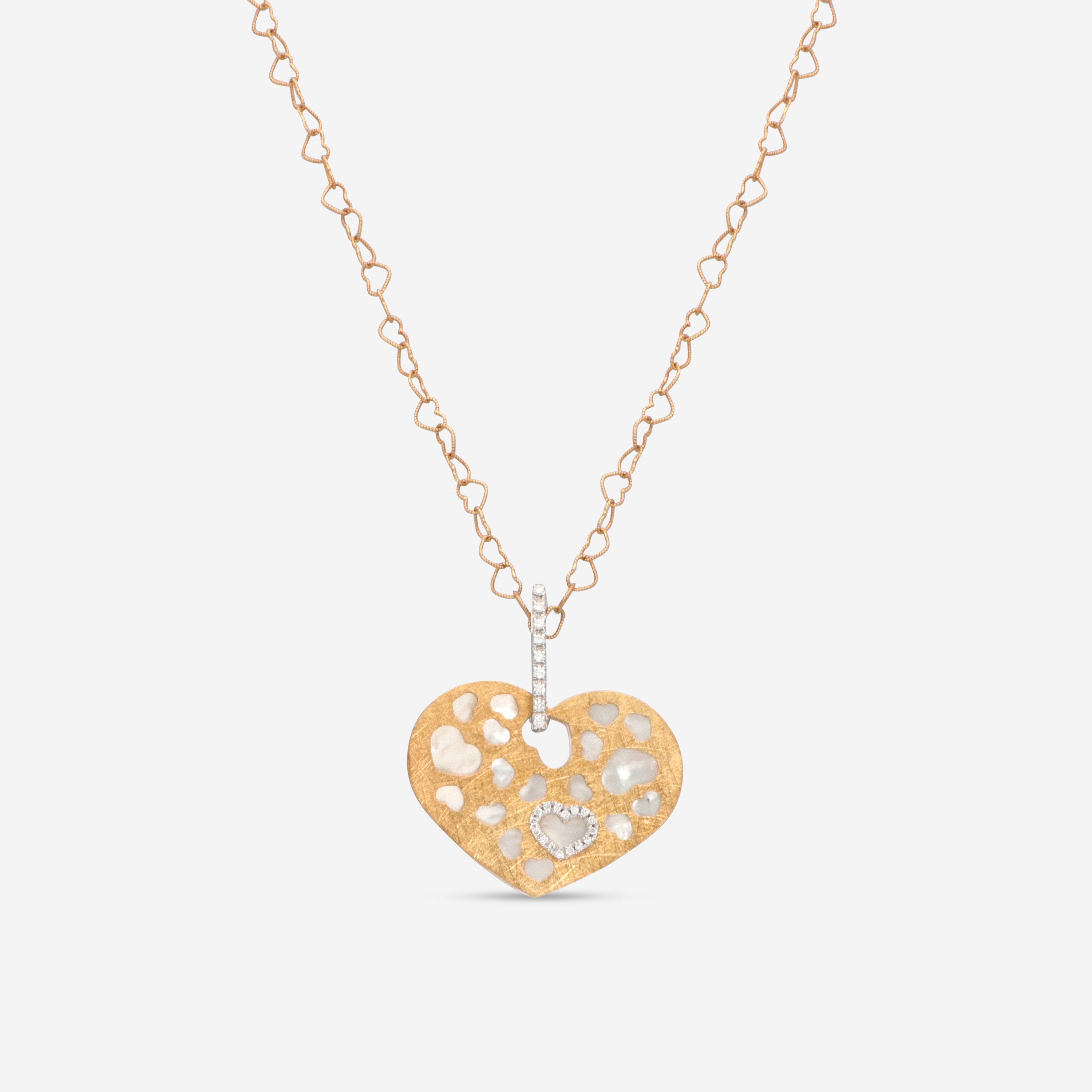 Nanis 18K Yellow Gold Diamond & Mother of Pearl Heart Pendant Necklace PS15-21