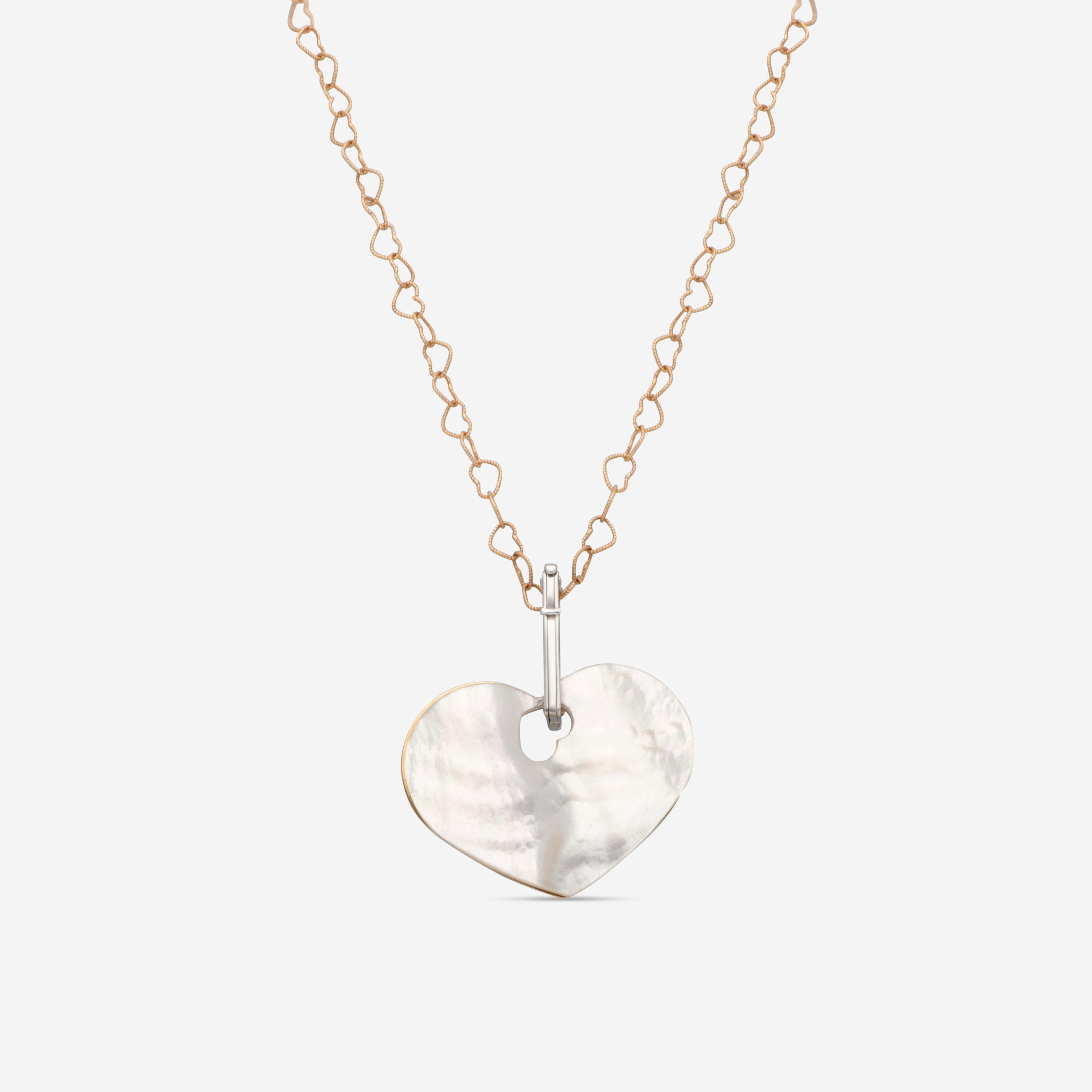 Nanis 18K Yellow Gold Diamond & Mother of Pearl Heart Pendant Necklace PS15-21 — view 2