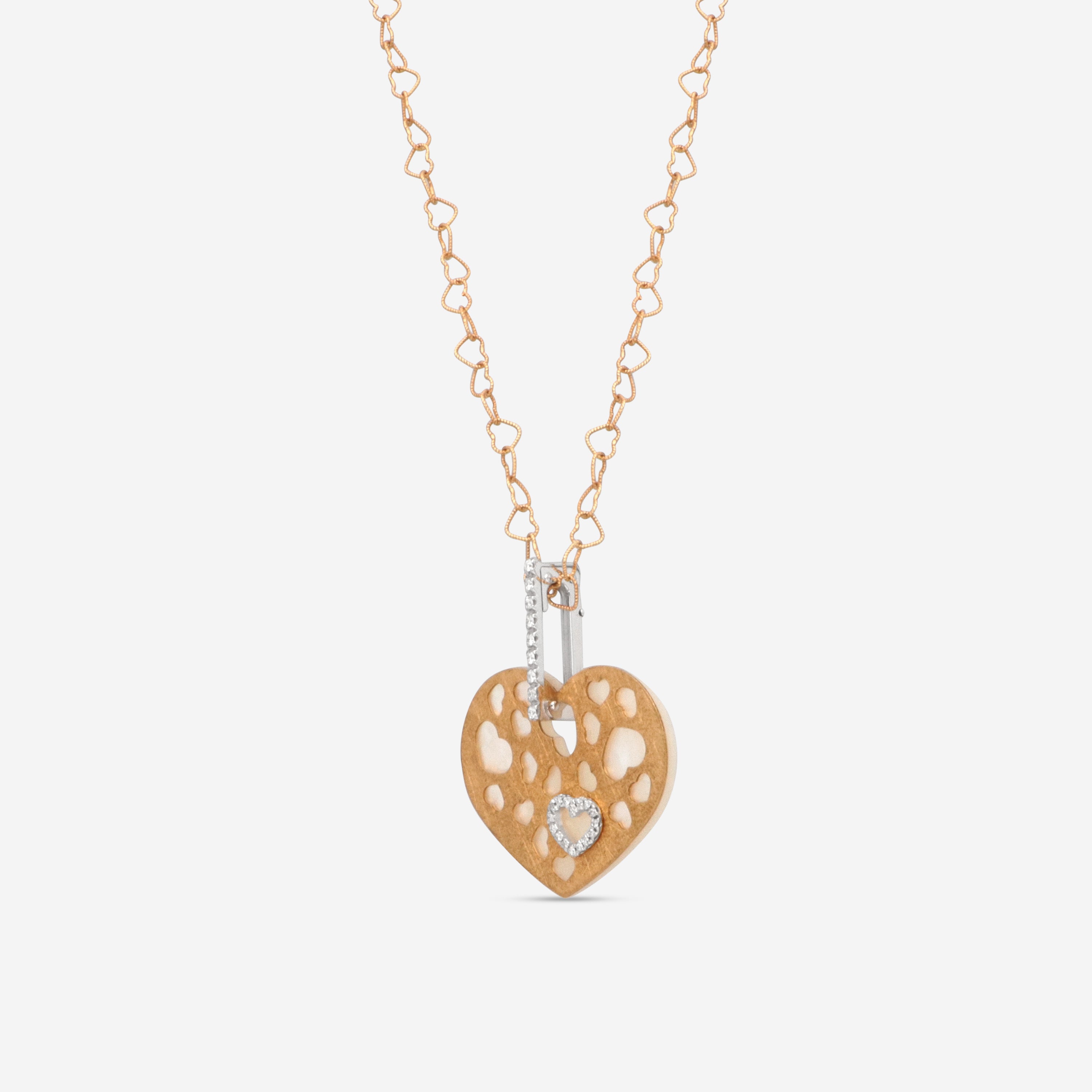 Nanis 18K Yellow Gold Diamond & Mother of Pearl Heart Pendant Necklace PS15-21 — view 3