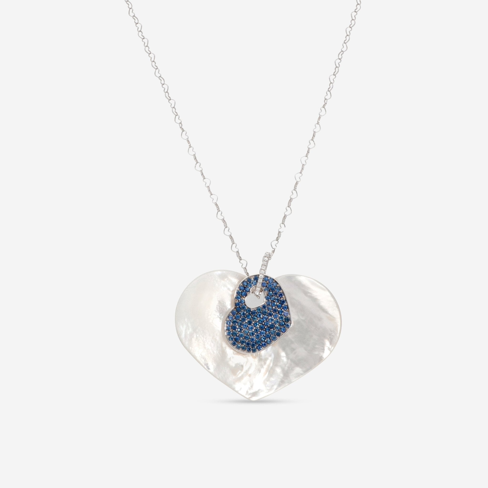 Nanis 18K White Gold Diamond, Tsavorite & Mother of Pearl Large Heart Pendant Necklace CS7-529