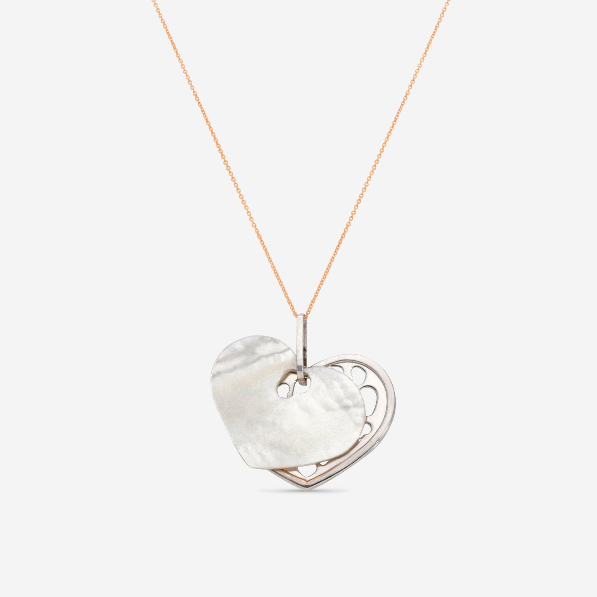 Nanis 18K White Gold and Yellow Gold Diamonds & Mother of Pearl Heart Pendant PS10-21 — view 2