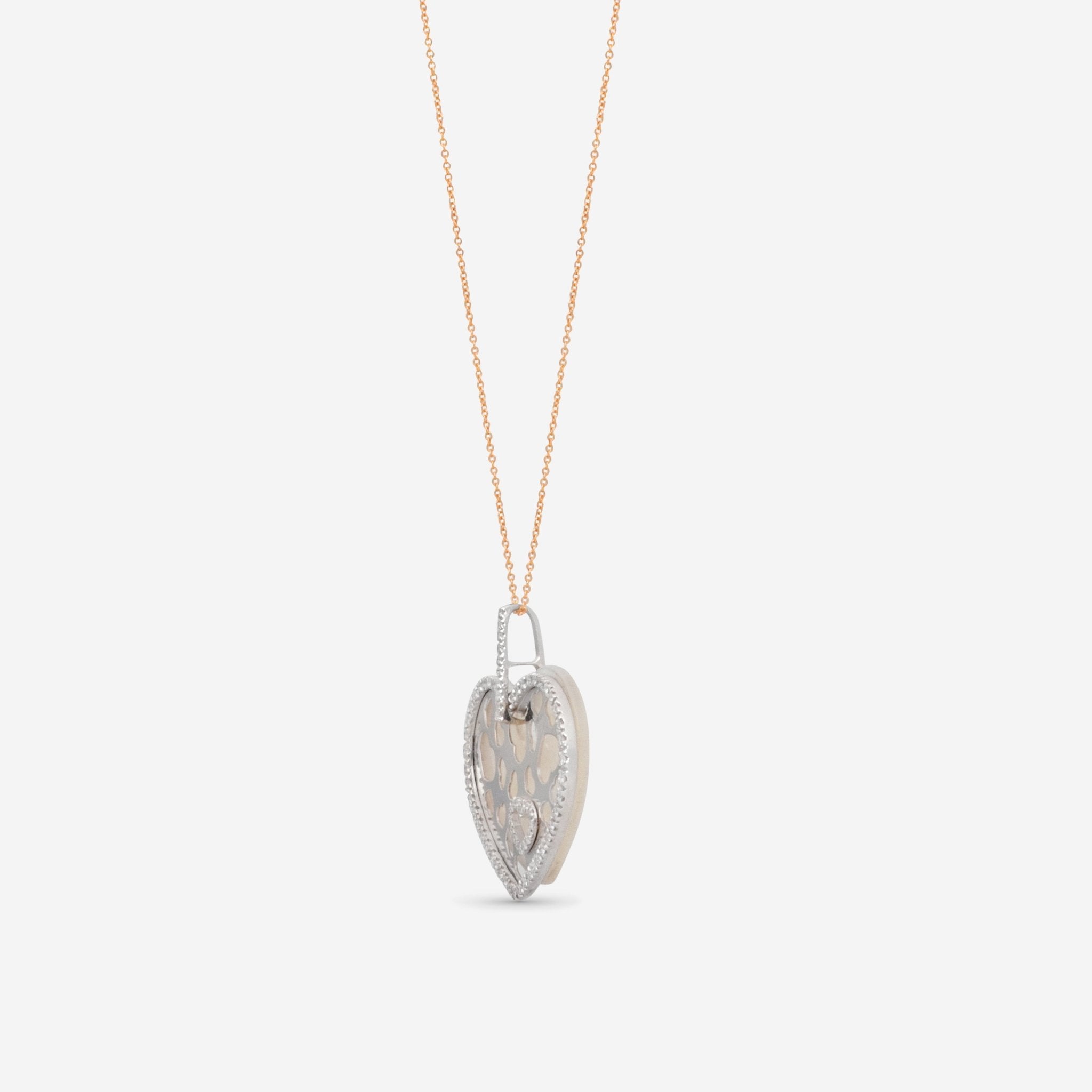 Nanis 18K White Gold and Yellow Gold Diamonds & Mother of Pearl Heart Pendant PS10-21 — view 3