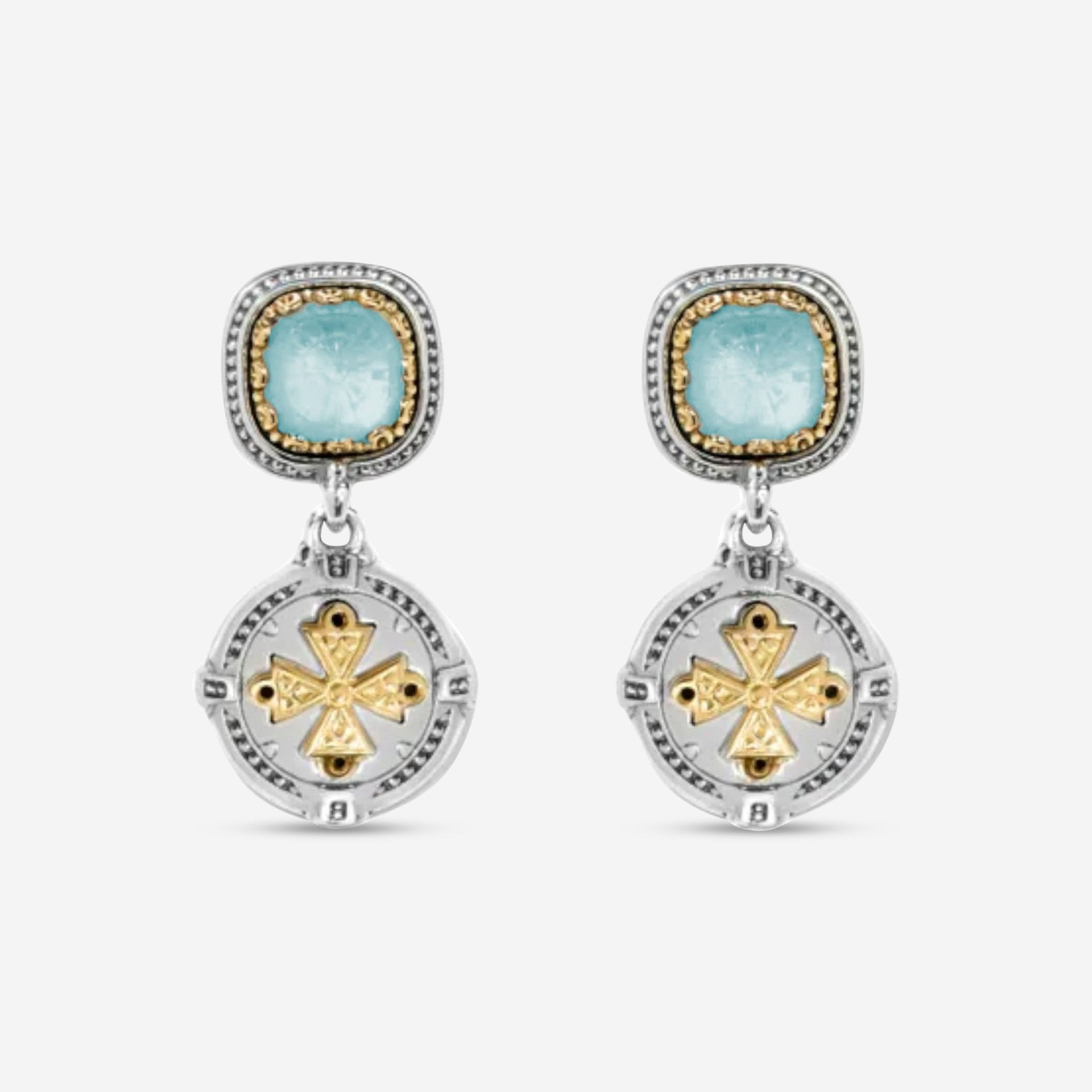 Konstantino Dome Sterling Silver & 18K Yellow Gold Mother of Pearl & Blue Spinel Drop Earrings SKKJ701-628