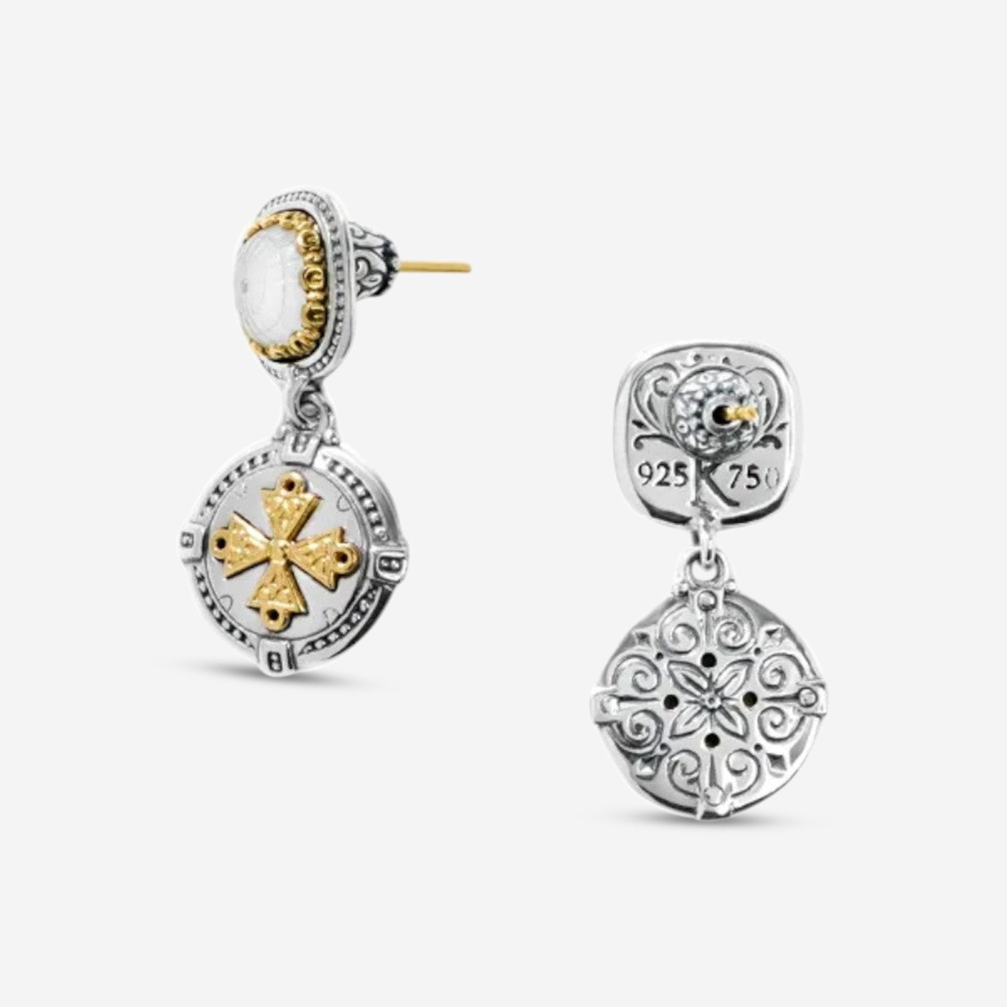Konstantino Dome Sterling Silver & 18K Yellow Gold Mother of Pearl Drop Earrings SKKJ701-313 — view 2