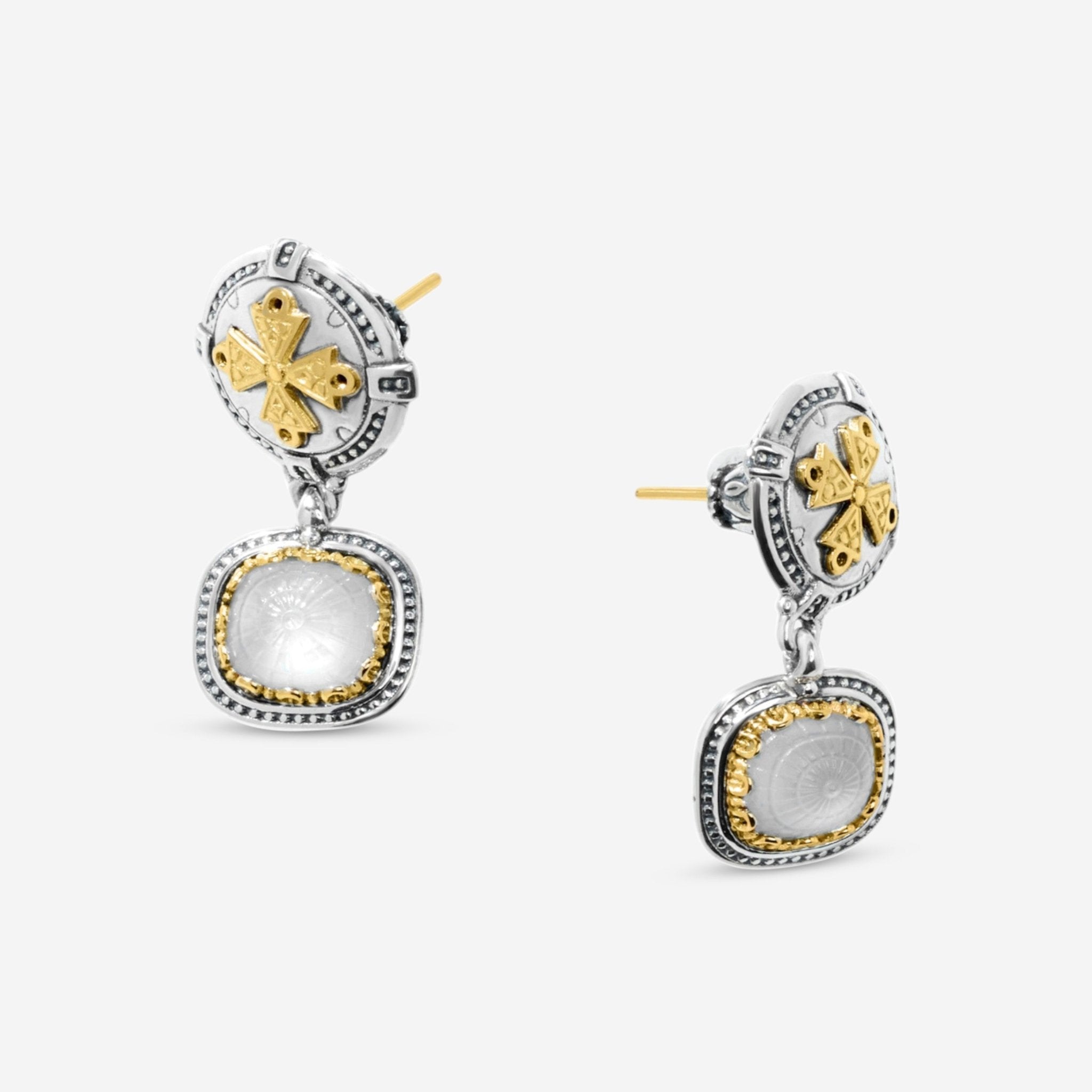 Konstantino Dome Sterling Silver & 18K Yellow Gold Mother of Pearl Drop Earrings SKKJ703-313 — view 2