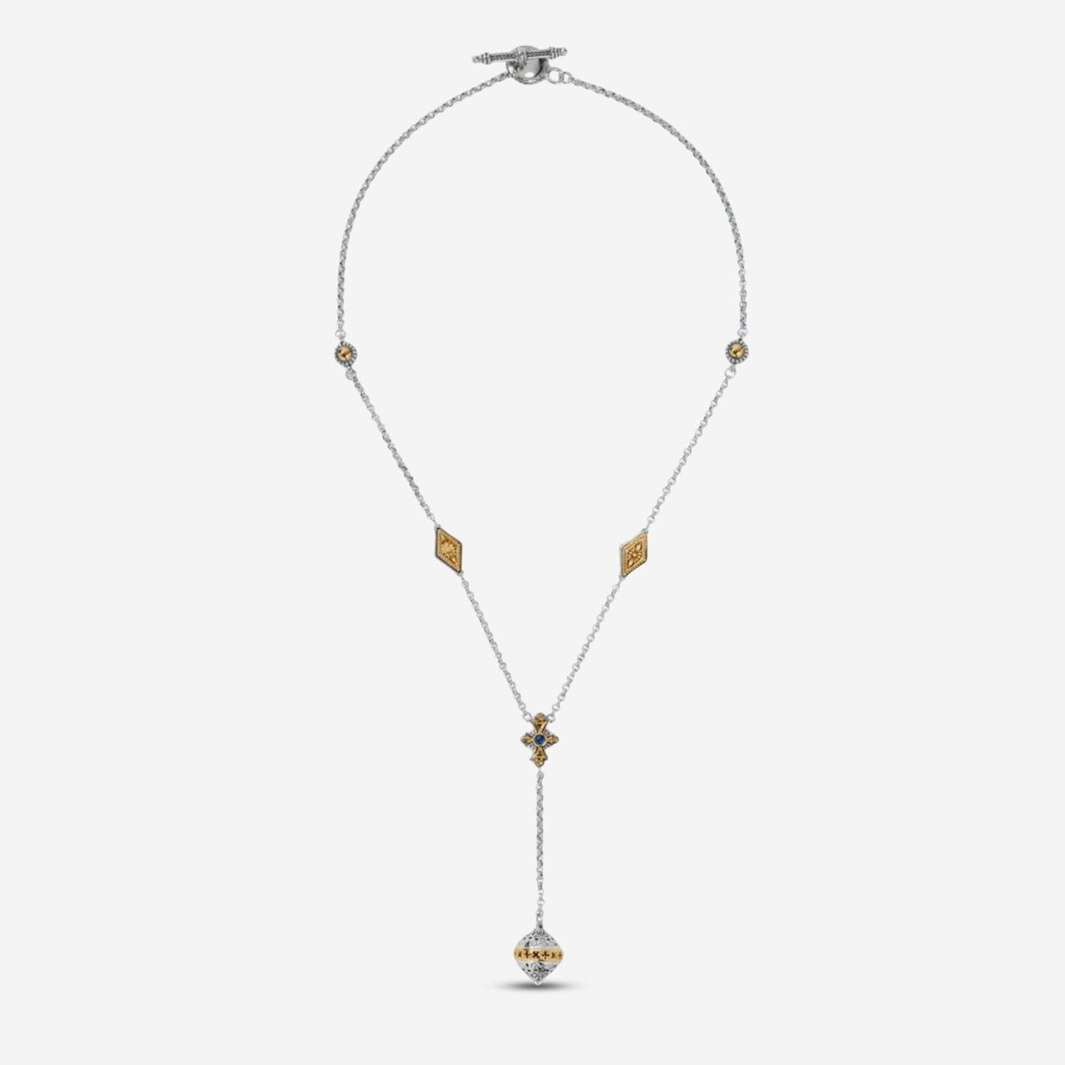Konstantino Dome Sterling Silver & 18K Yellow Gold Blue Spinel Necklace KOKJ493-478