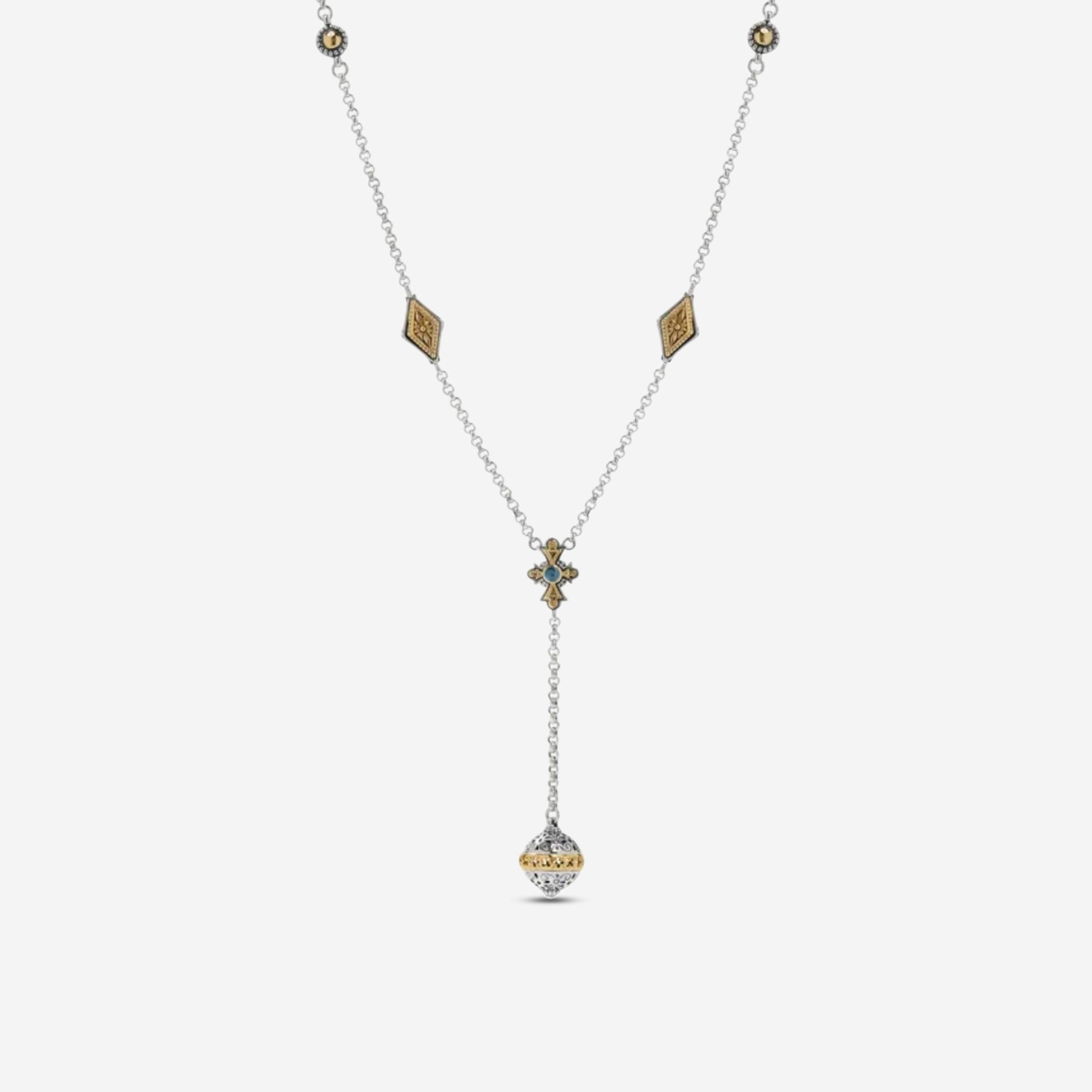 Konstantino Dome Sterling Silver & 18K Yellow Gold Blue Spinel Necklace KOKJ493-478 — view 2