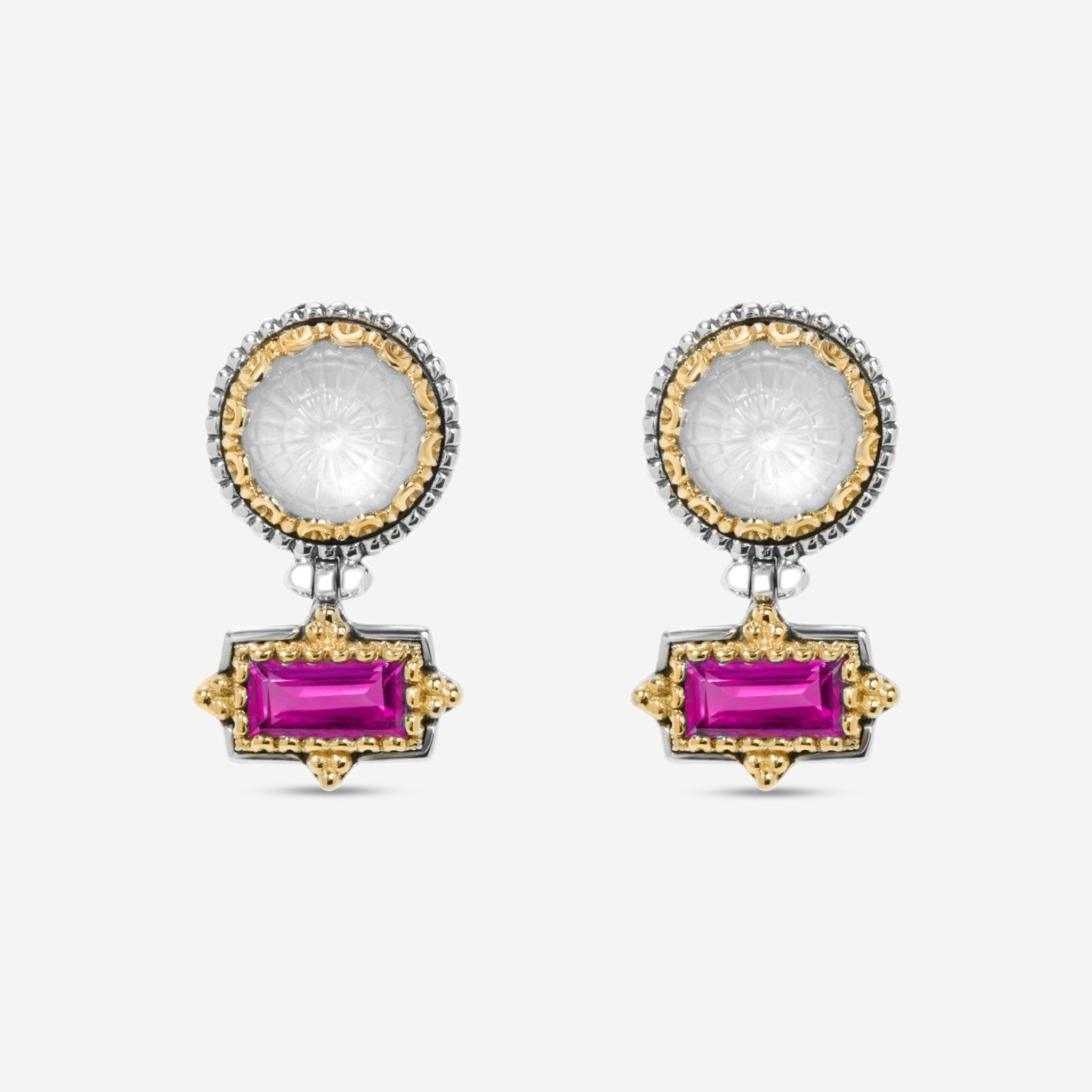 Konstantino Dome Sterling Silver & 18K Yellow Gold Mother of Pearl & Corundum Drop Earrings SKKJ702-631