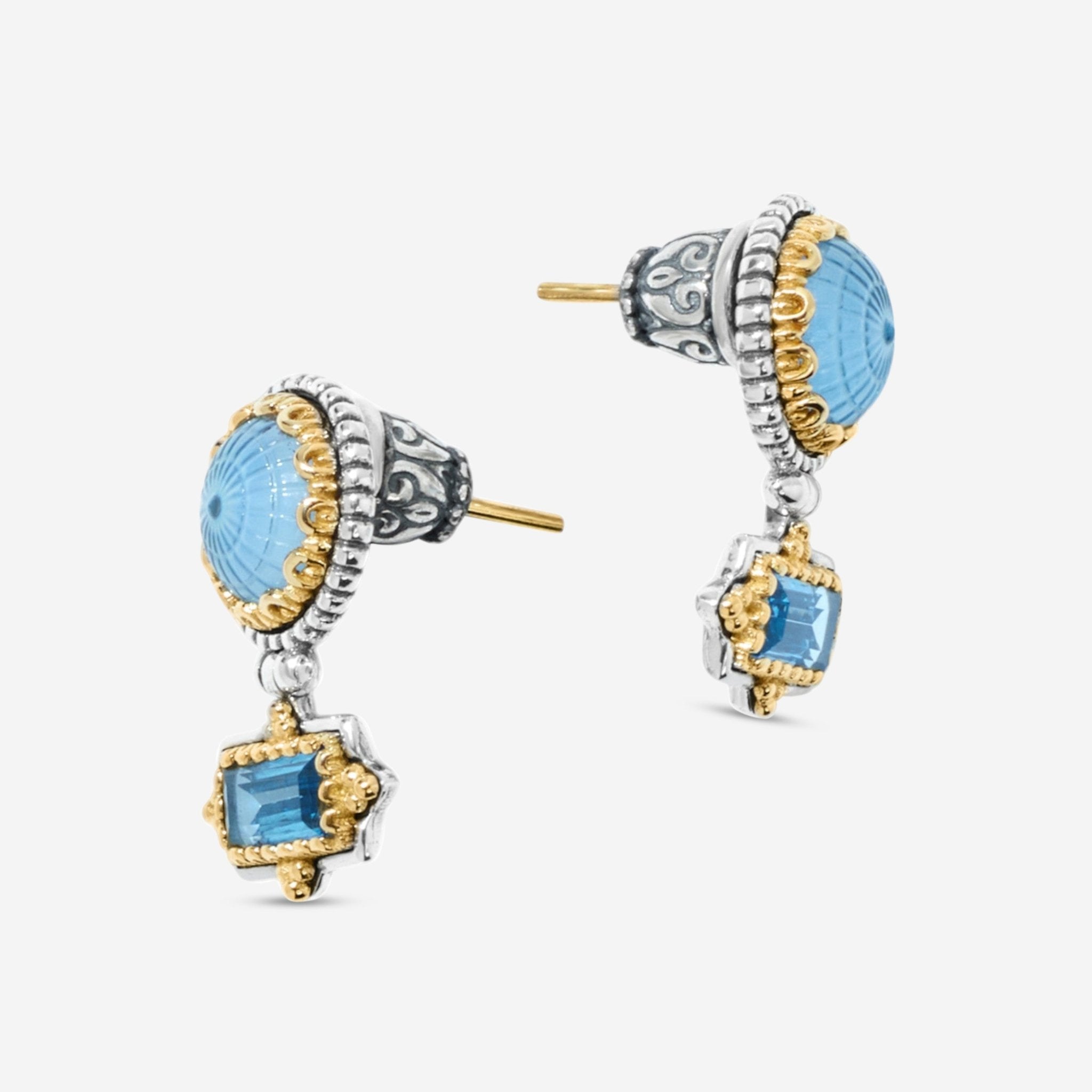 Konstantino Dome Sterling Silver & 18K Yellow Gold Mother of Pearl & Blue Spinel Earrings SKKJ702-629