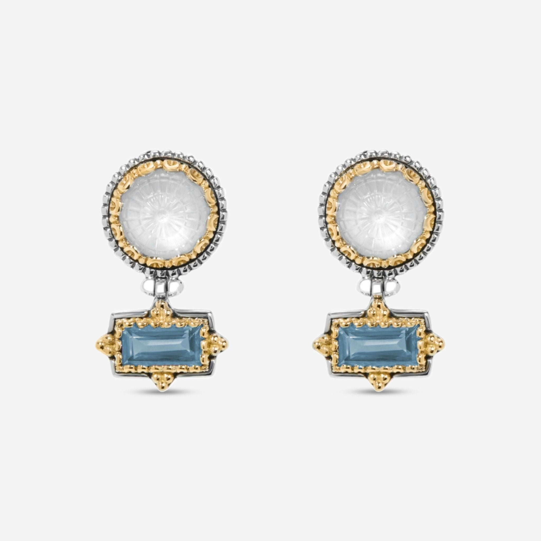 Konstantino Dome Sterling Silver & 18K Yellow Gold Mother of Pearl & Blue Spinel Earrings SKKJ702-630