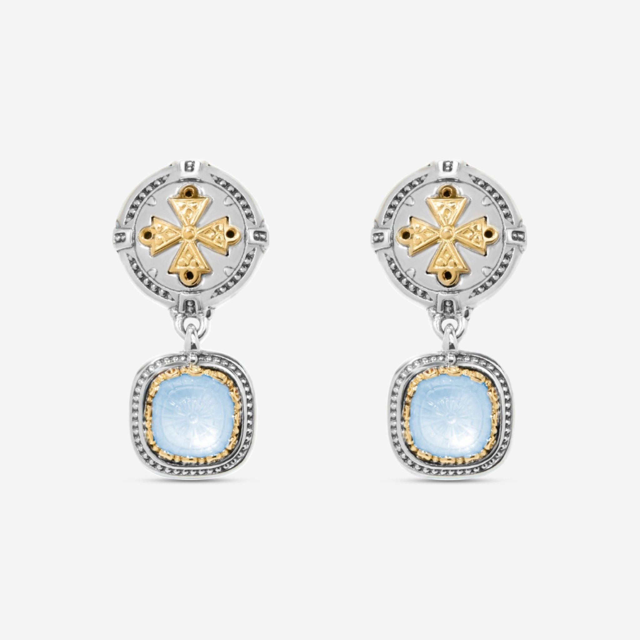 Konstantino Dome Sterling Silver & 18K Yellow Gold Mother of Pearl & Blue Spinel Earrings SKKJ703-628