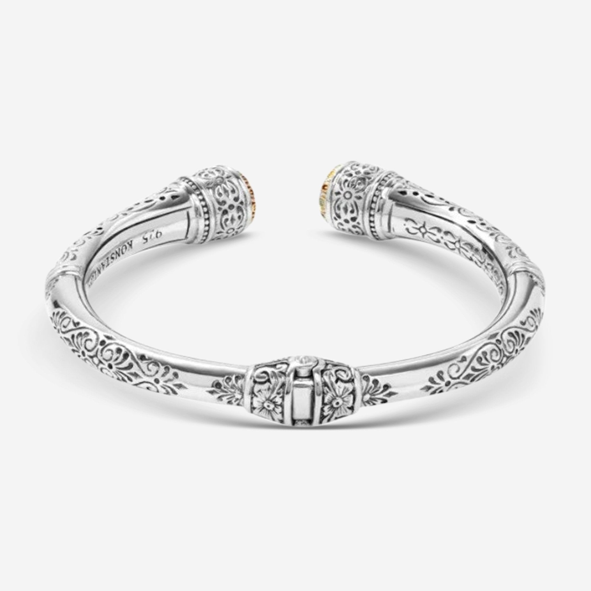 Konstantino Dome Sterling Silver and 18K Yellow Gold Mother of Pearl Doublet Etched Cuff Bracelet BKJ699-313 — view 3