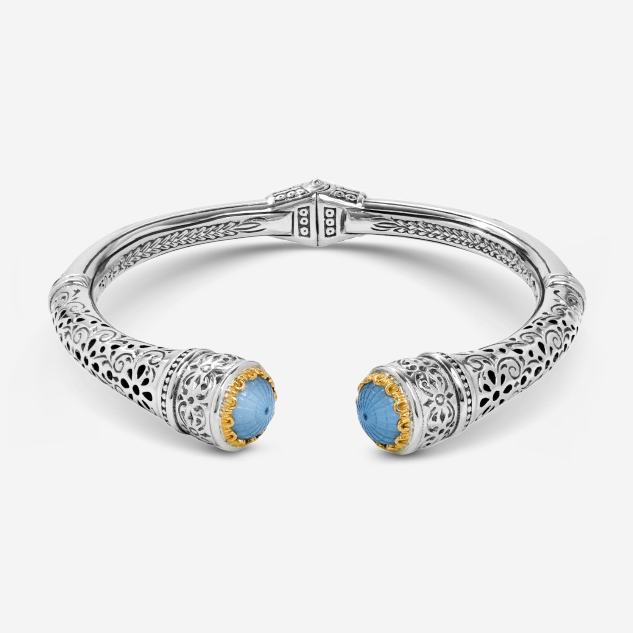 Konstantino Dome Sterling Silver & 18k Yellow Gold Mother of Pearl & Blue Spinel Cuff Bracelet BKJ699-628