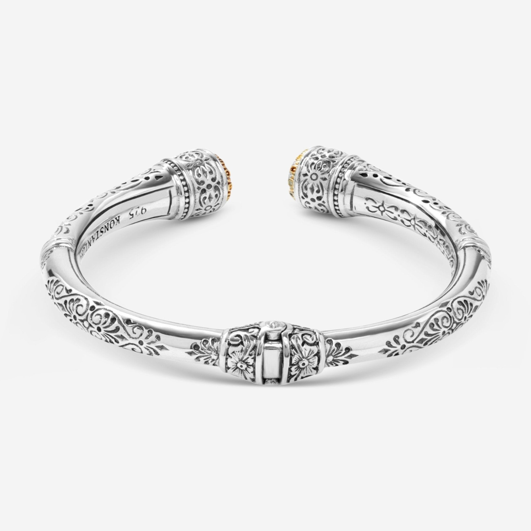 Konstantino Dome Sterling Silver & 18k Yellow Gold Mother of Pearl & Blue Spinel Cuff Bracelet BKJ699-628 — view 3