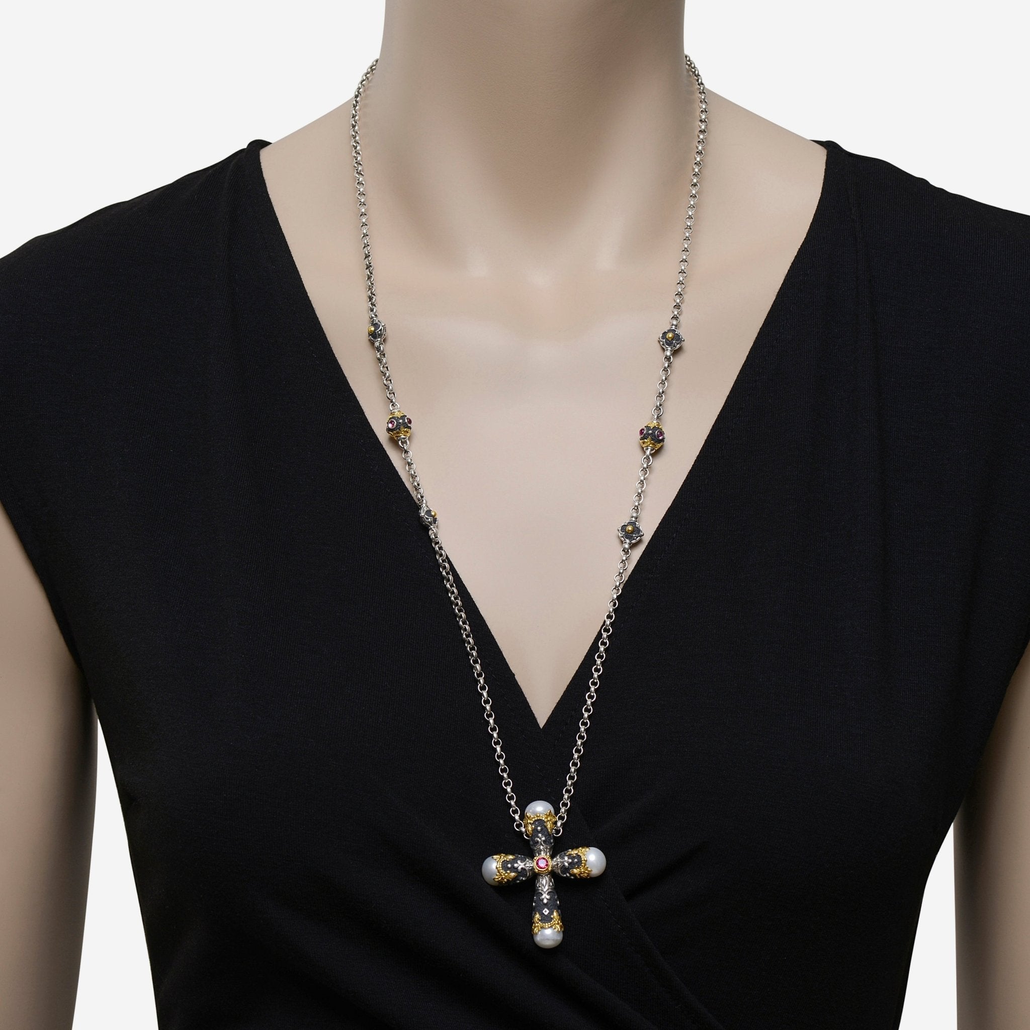 Konstantino Nemesis Sterling Silver and 18K Yellow Gold with Tourmaline Pendant Necklace KOMK4728-229-CAB-CUT — view 3