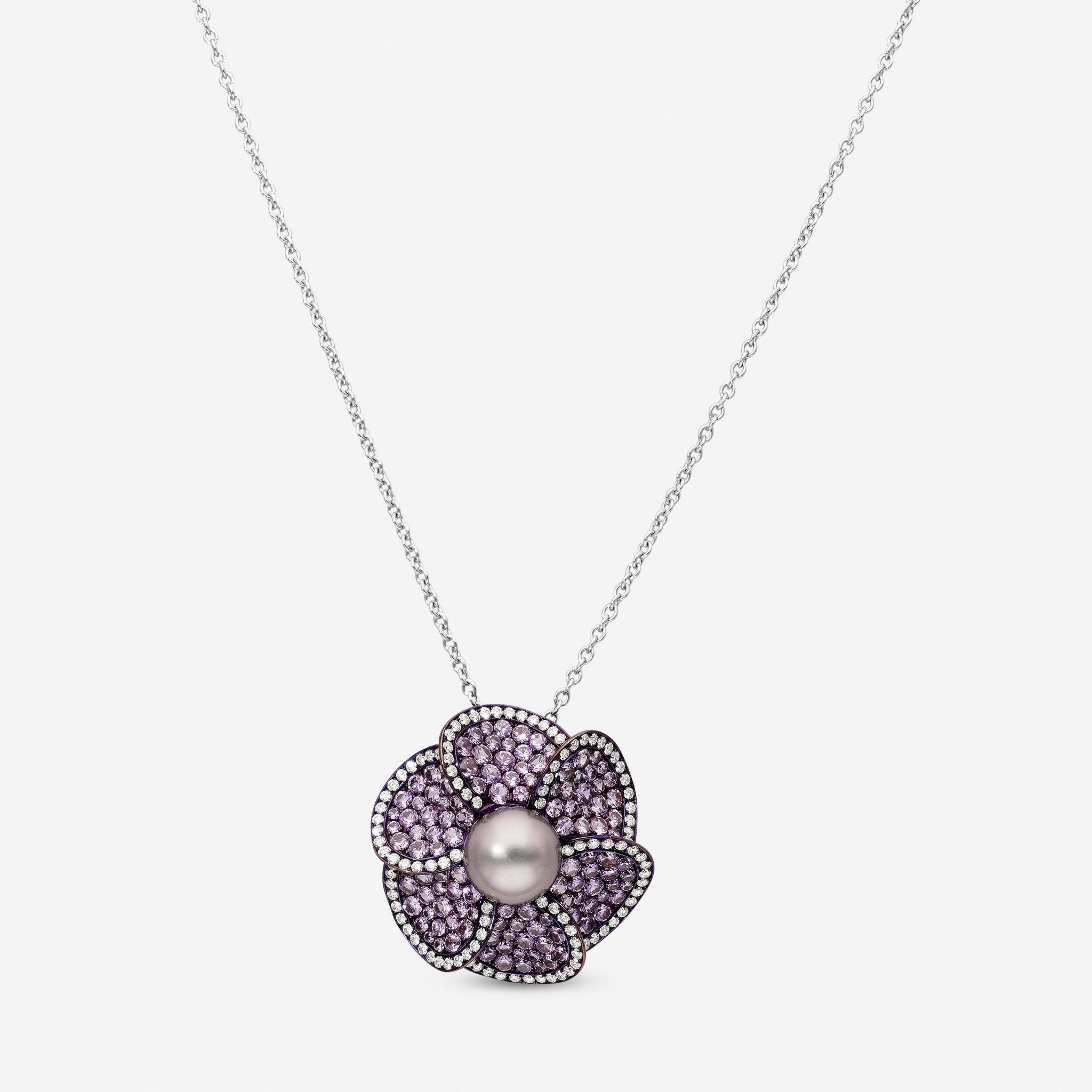 Assael 18K White Gold and Titanium Diamond 0.59ct. tw. and Tahitian Natural Color Cultured Pearl Pendant Necklace AFP0001