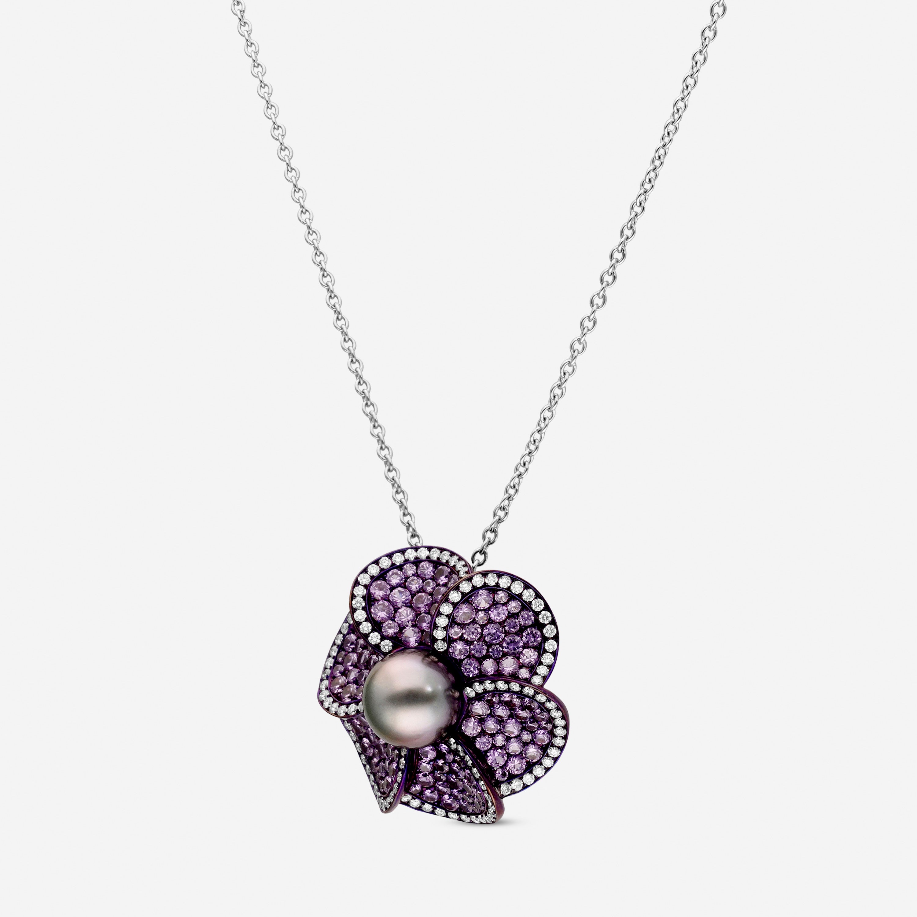 Assael 18K White Gold and Titanium Diamond 0.59ct. tw. and Tahitian Natural Color Cultured Pearl Pendant Necklace AFP0001 — view 2