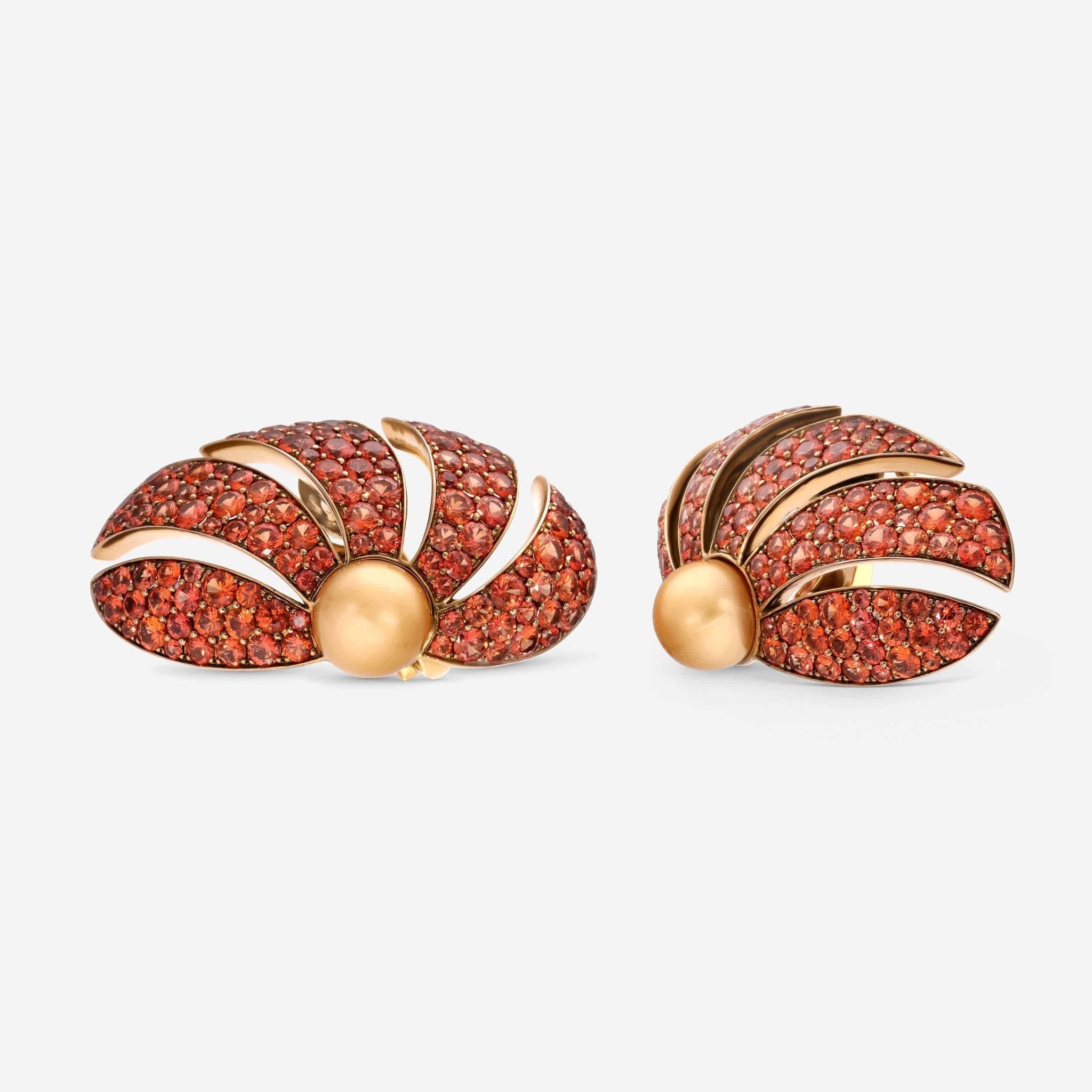 Assael 18K Yellow Gold and Titanium, Orange Sapphire 10.67ct. tw. and Golden South Sea Cultured Pearl Convertible French Clip Earrings AFE0008