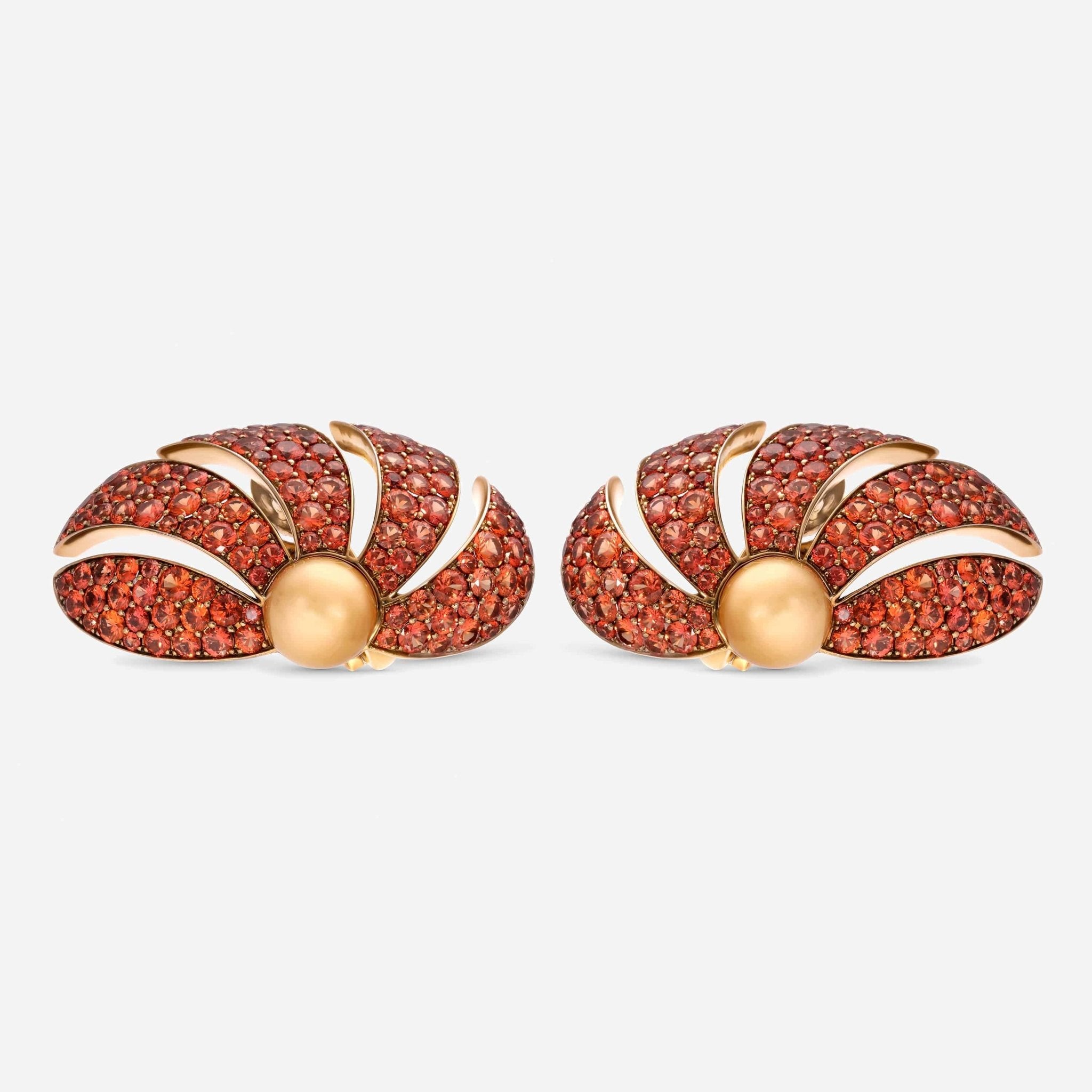 Assael 18K Yellow Gold and Titanium, Orange Sapphire 10.67ct. tw. and Golden South Sea Cultured Pearl Convertible French Clip Earrings AFE0008 — view 2