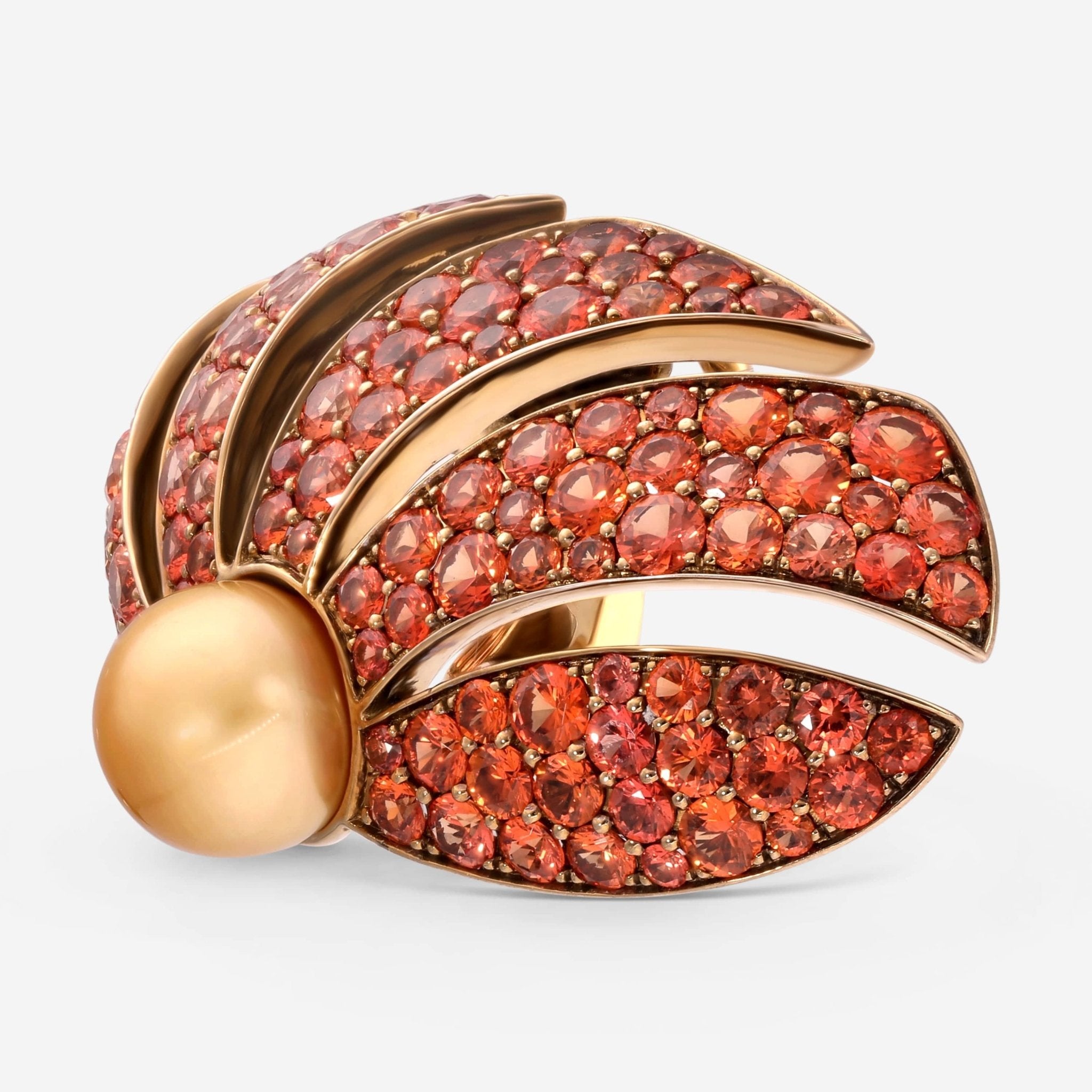 Assael 18K Yellow Gold and Titanium, Orange Sapphire 10.67ct. tw. and Golden South Sea Cultured Pearl Convertible French Clip Earrings AFE0008 — view 3