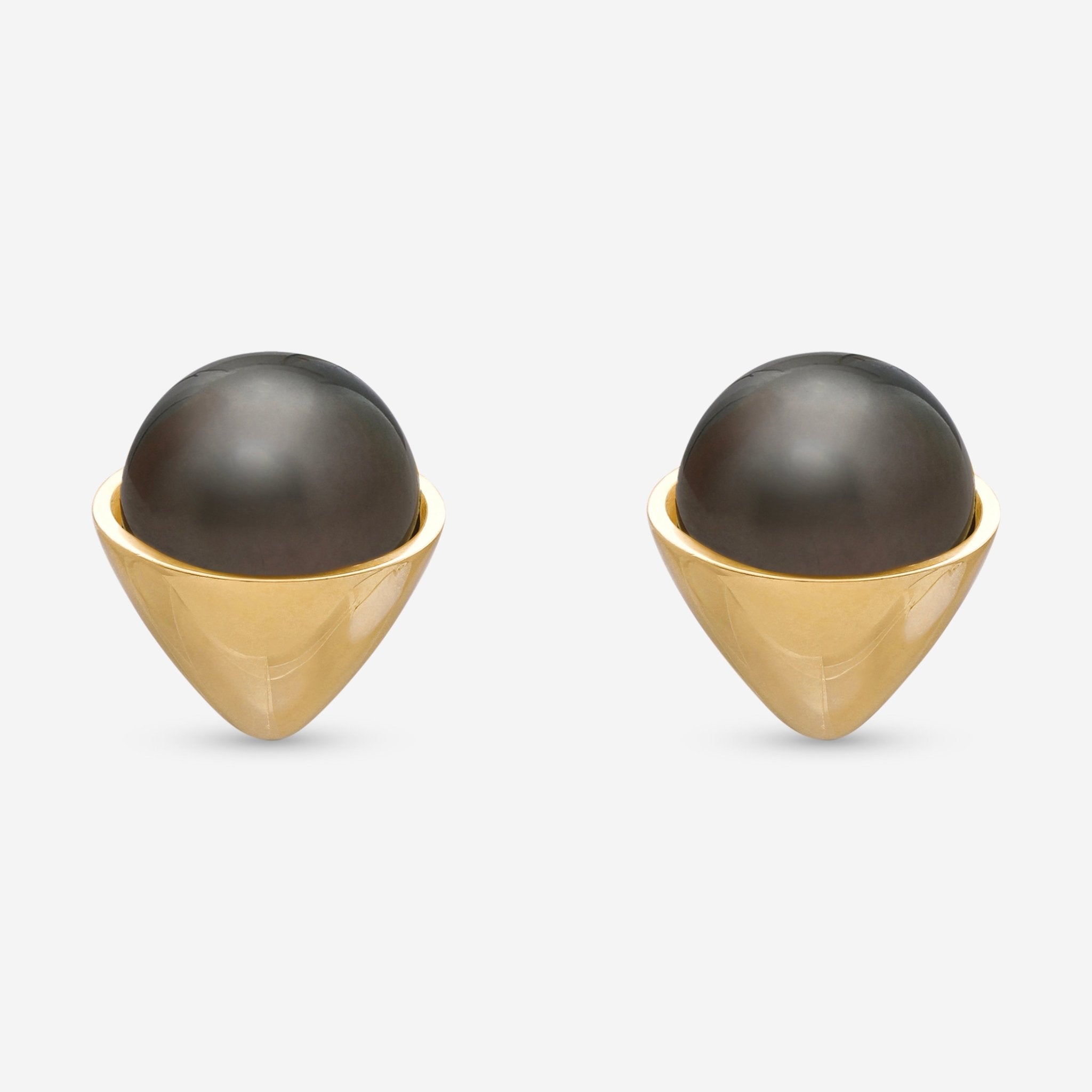 Assael 18K Yellow Gold Tahitian Natural Color Cultured Pearl Stud Earrings EG-OYTH-2 — view 2