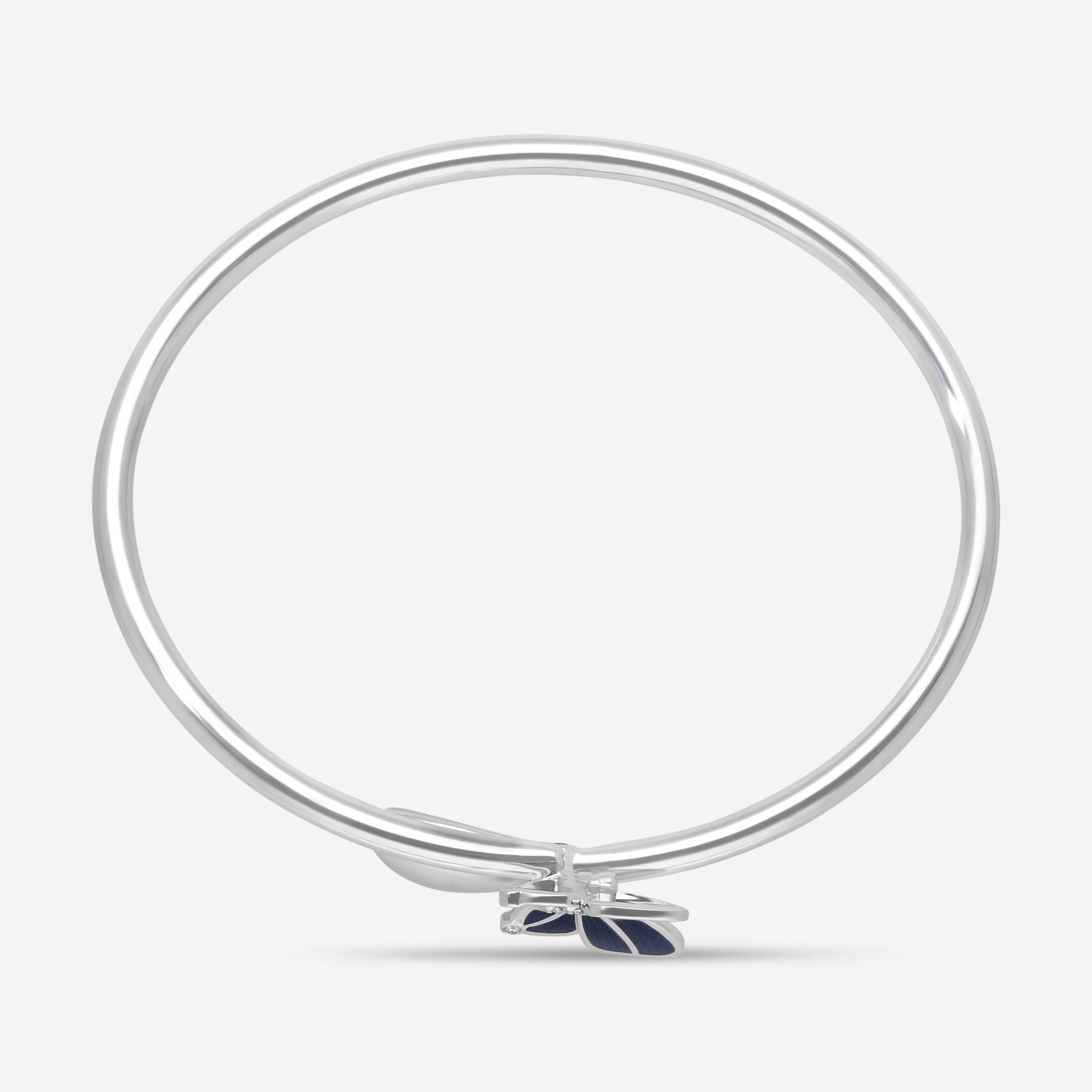 Fabergé 18K White Gold Blue Enamel Butterfly and Egg Cross Over Medium Size Bangle Bracelet 1824BT3128 — view 3