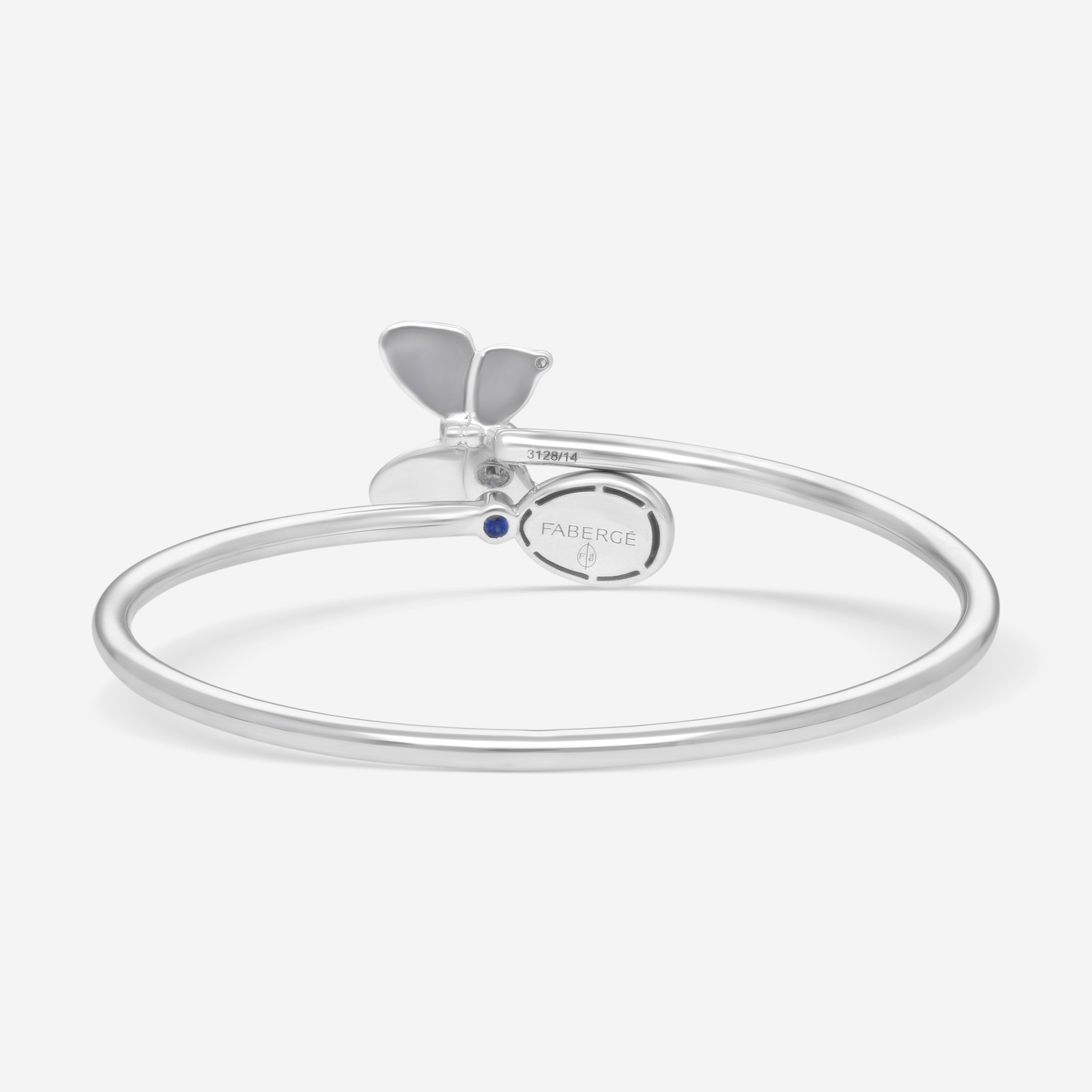 Fabergé 18K White Gold Blue Enamel Butterfly and Egg Cross Over Medium Size Bangle Bracelet 1824BT3128 — view 4