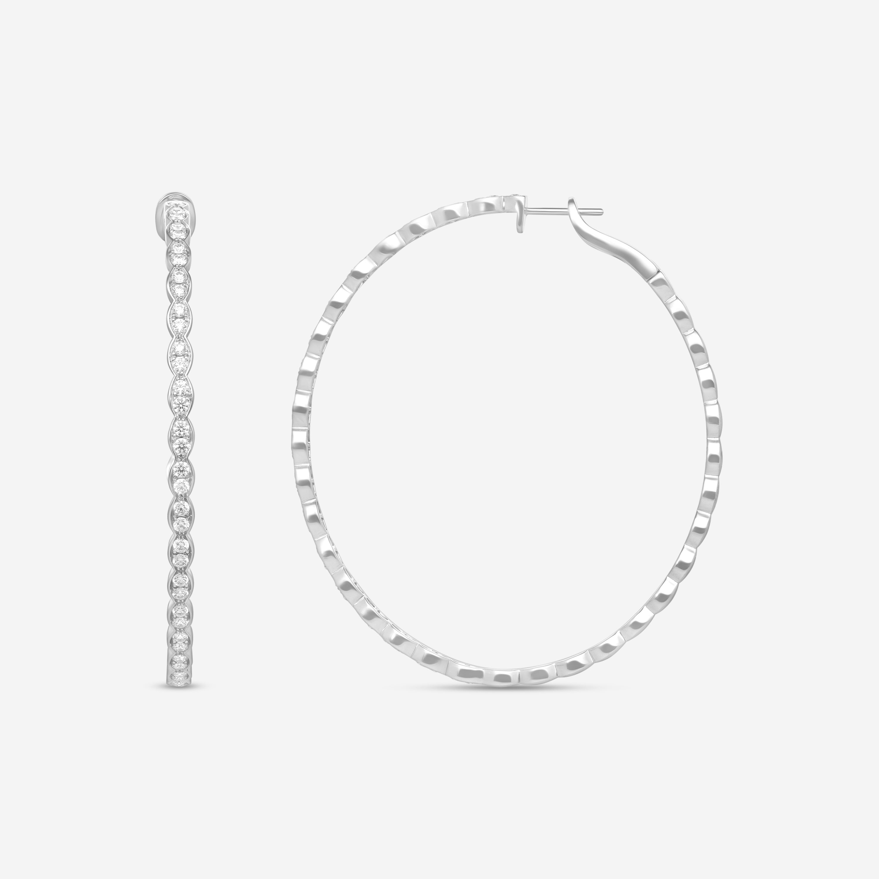 Hearts On Fire Lorelei 18K White Gold Floral Large Oval Hoop Earrings HOOPFLOVLRG-8W — view 2