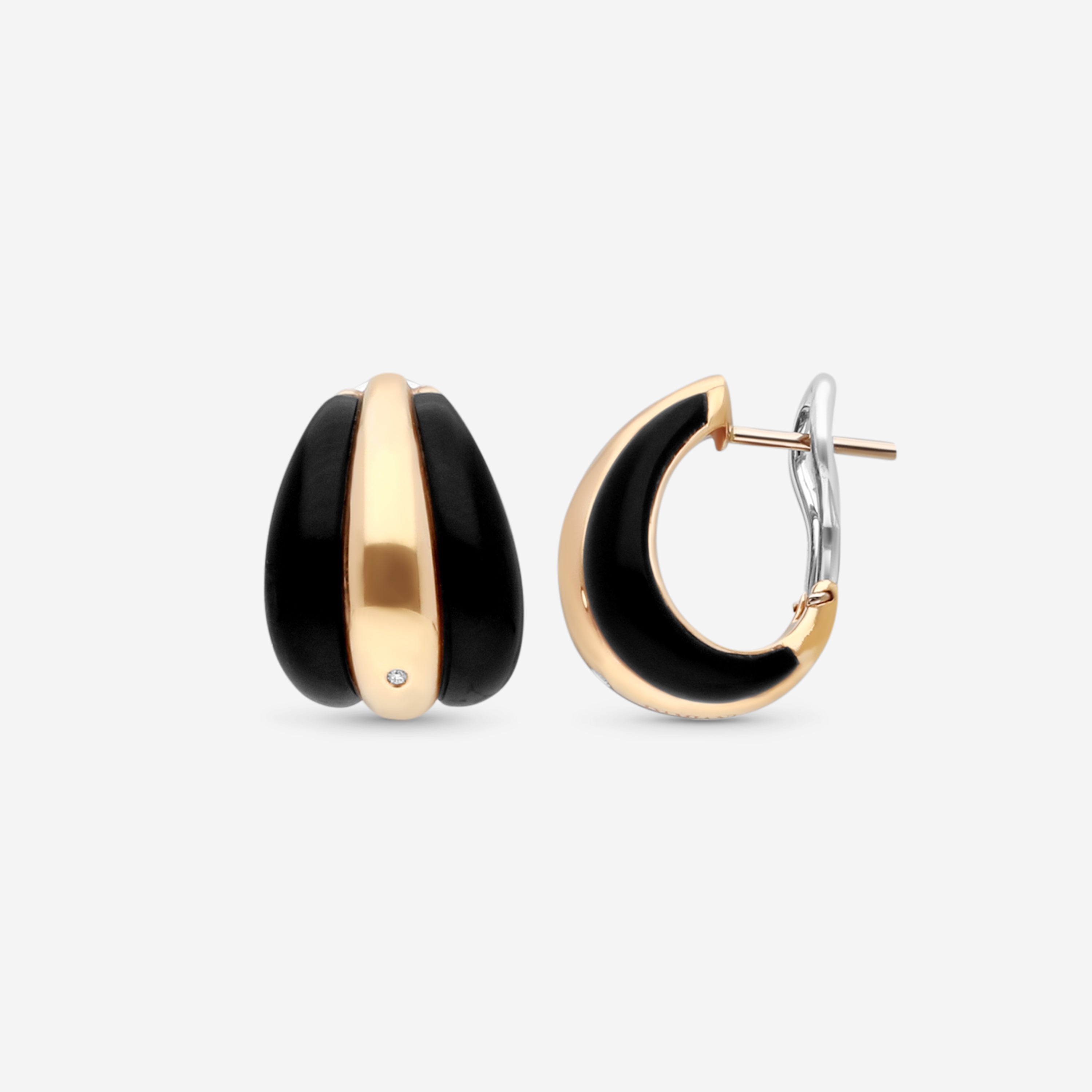 Damiani 18K Rose Gold Diamond & Onyx Huggie Earrings 20076821 — view 2