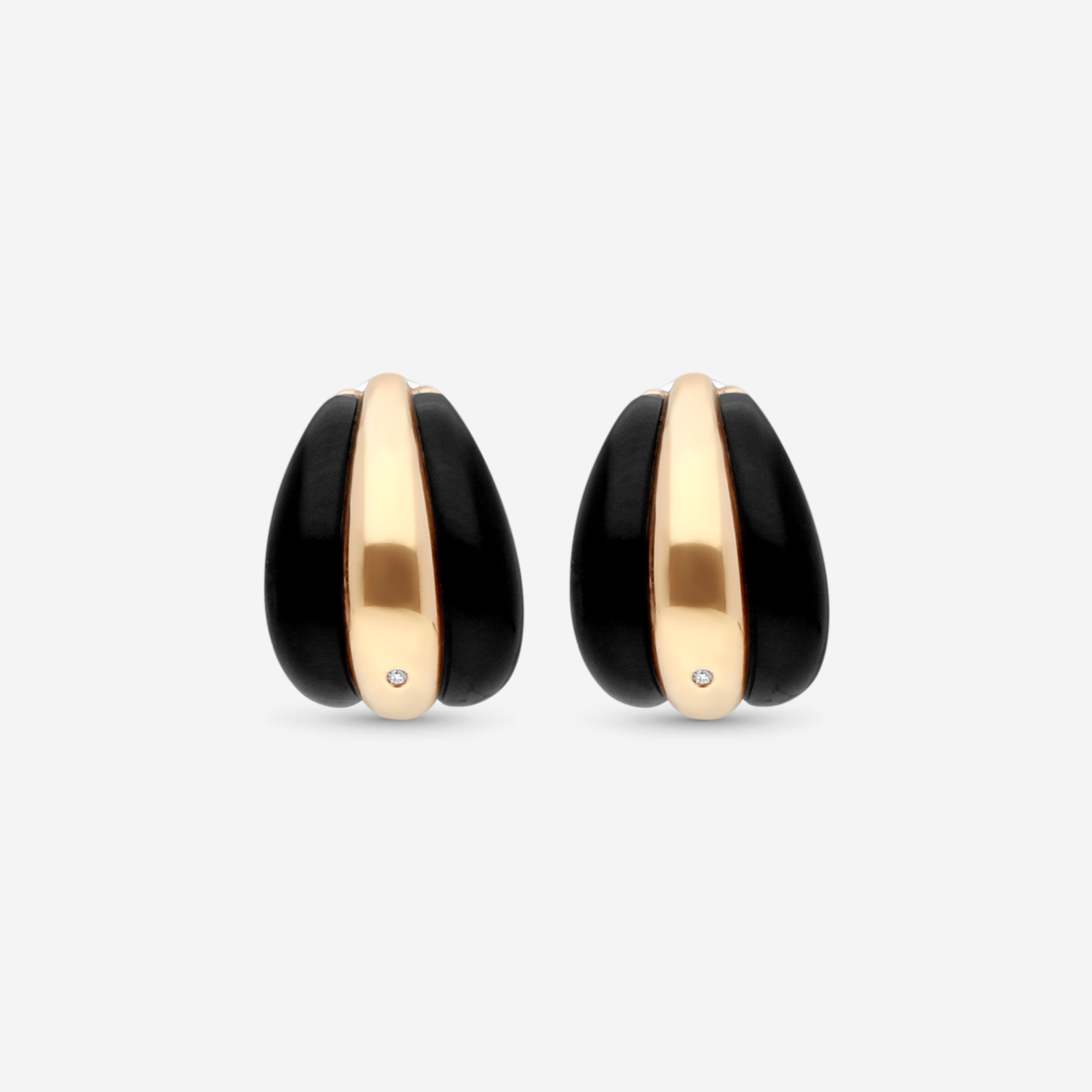 Damiani 18K Rose Gold Diamond & Onyx Huggie Earrings 20076821 — view 3