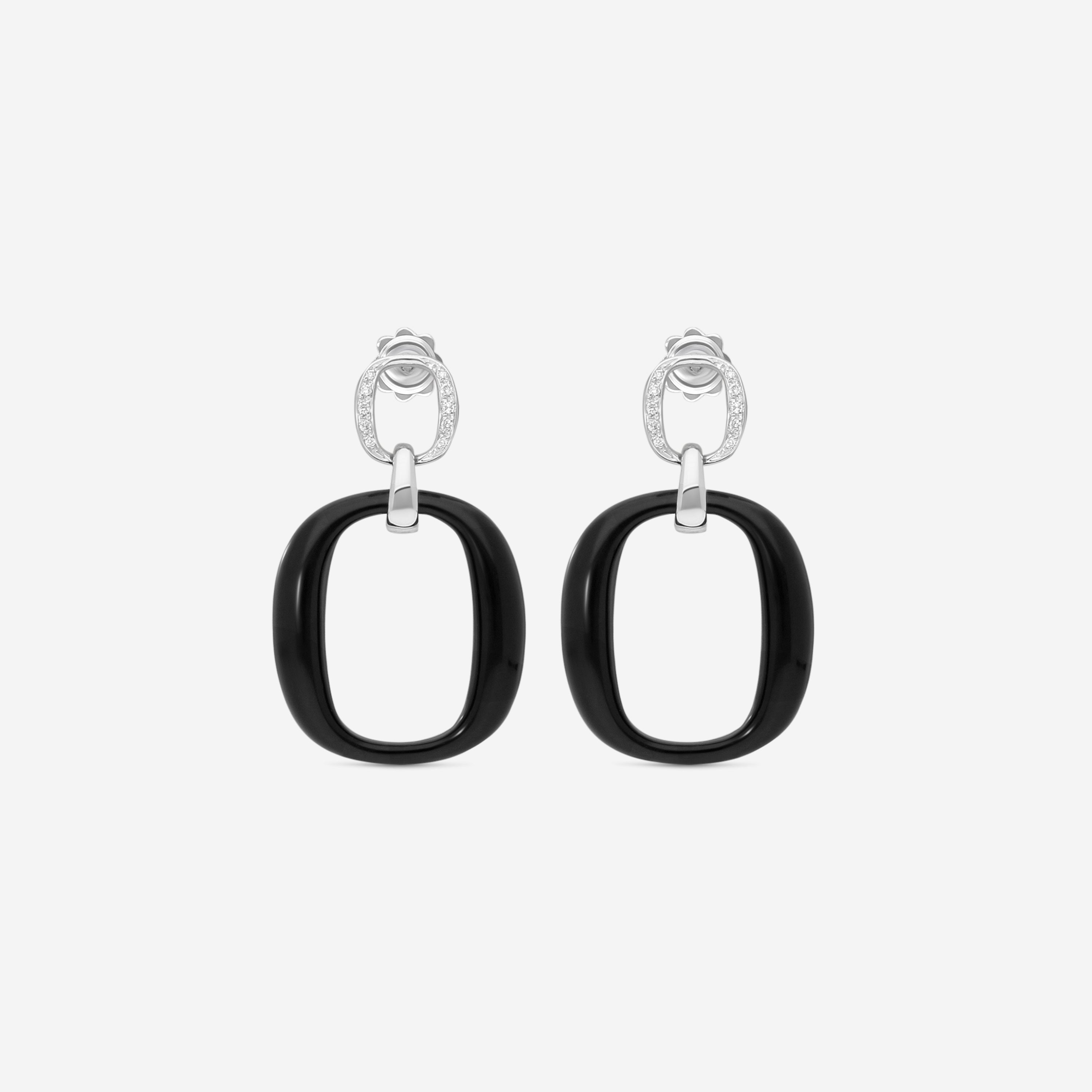 Damiani 18K Whıte Gold, Onyx and Diamond Drop Earrings 20054706 — view 3