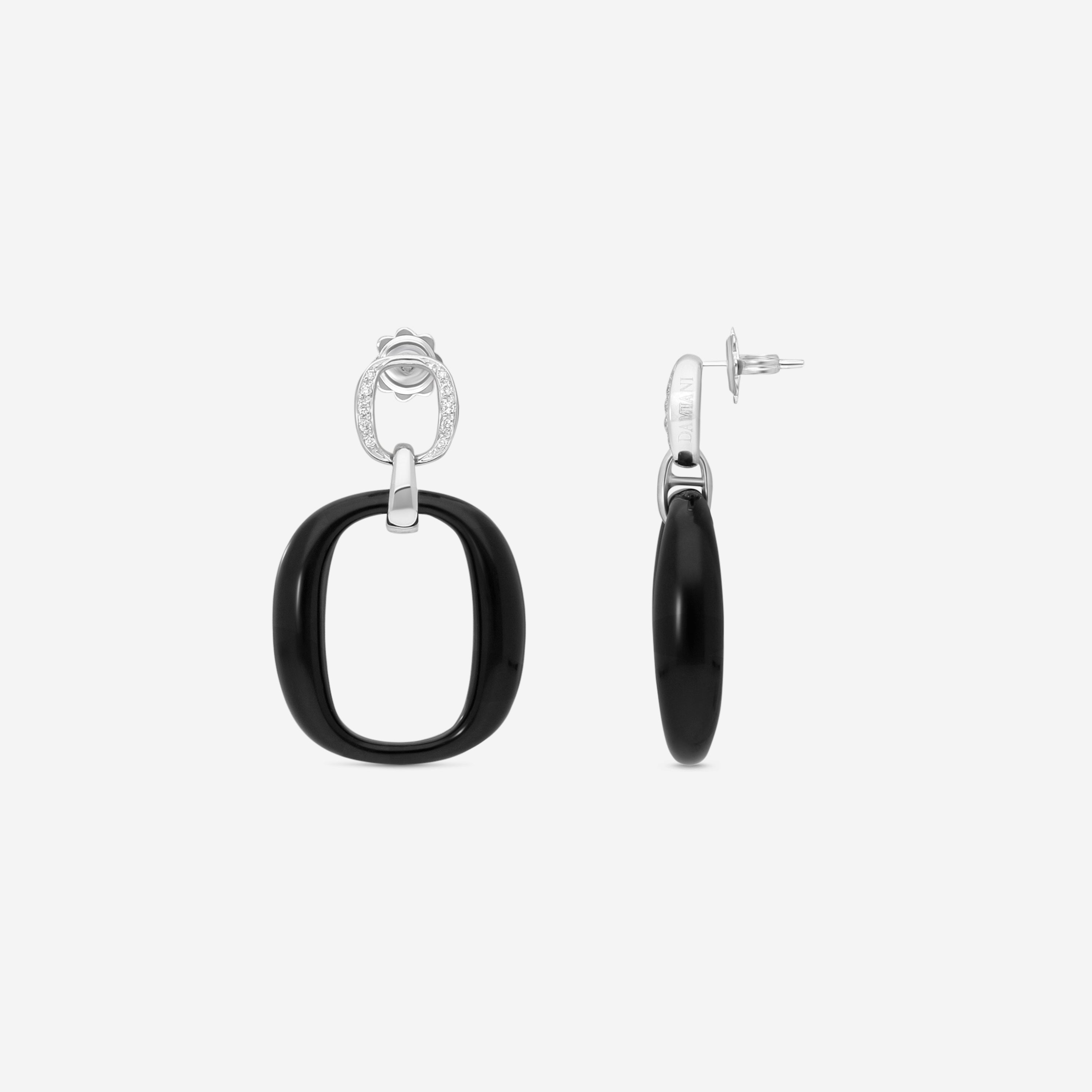 Damiani 18K Whıte Gold, Onyx and Diamond Drop Earrings 20054706 — view 4